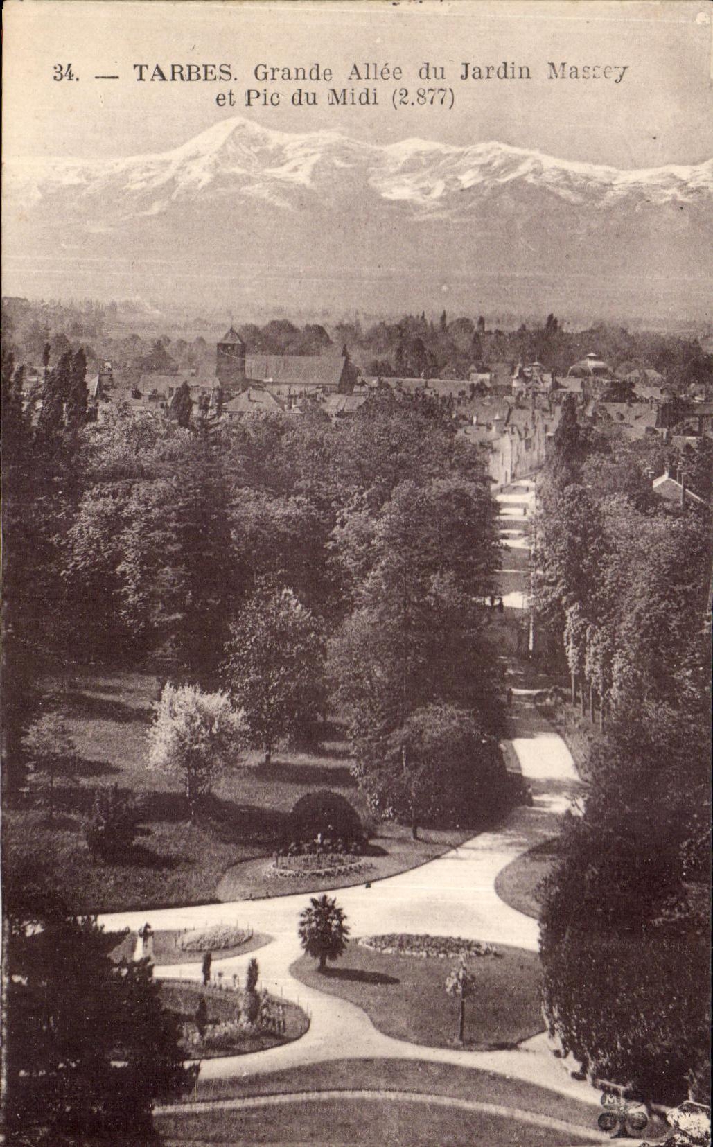 CPA Tarbes Grande Allee du Jardin Massey et Pic du Midi
