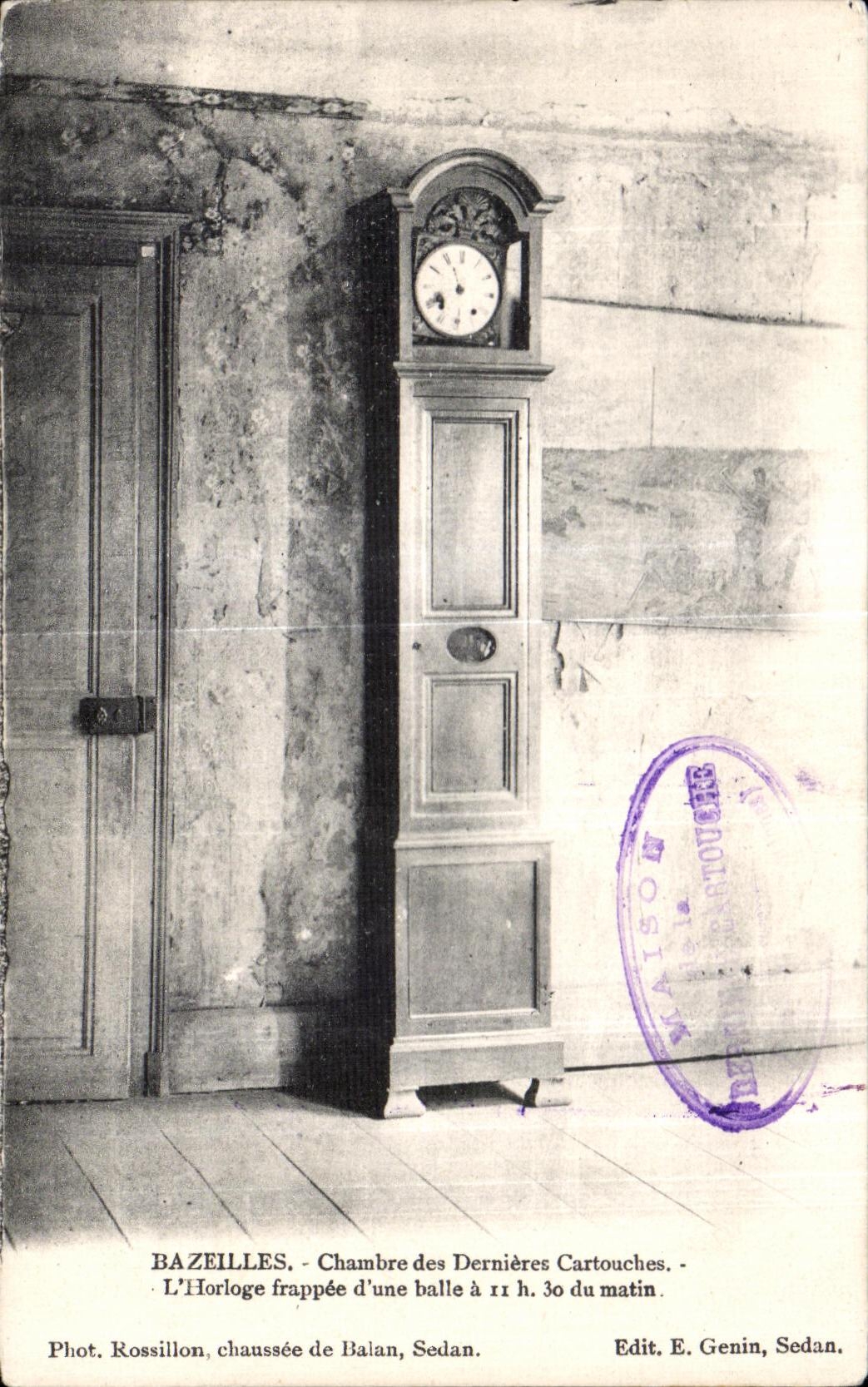 CPA Bazeilles Chambre del frappee pasado del reloj de los Cartouches una bola tiene 11:30 de Militaria