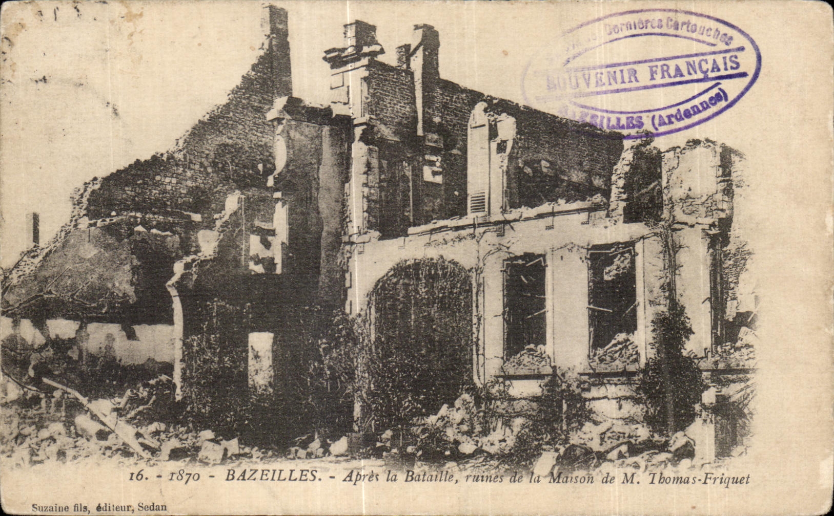 CPA Bazeilles Apres la Bataille ruines de la Maison de M Thomas Friquet Militaria