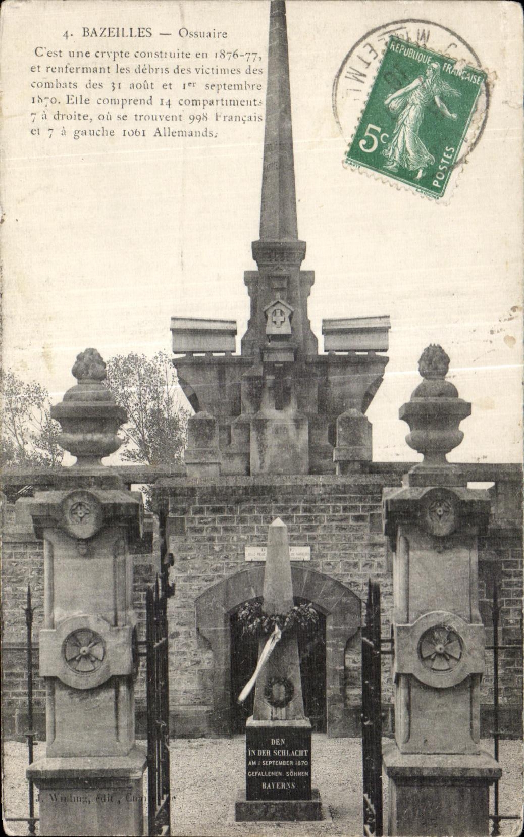 CPA Bazeilles Ossuaire Guerre de 1870