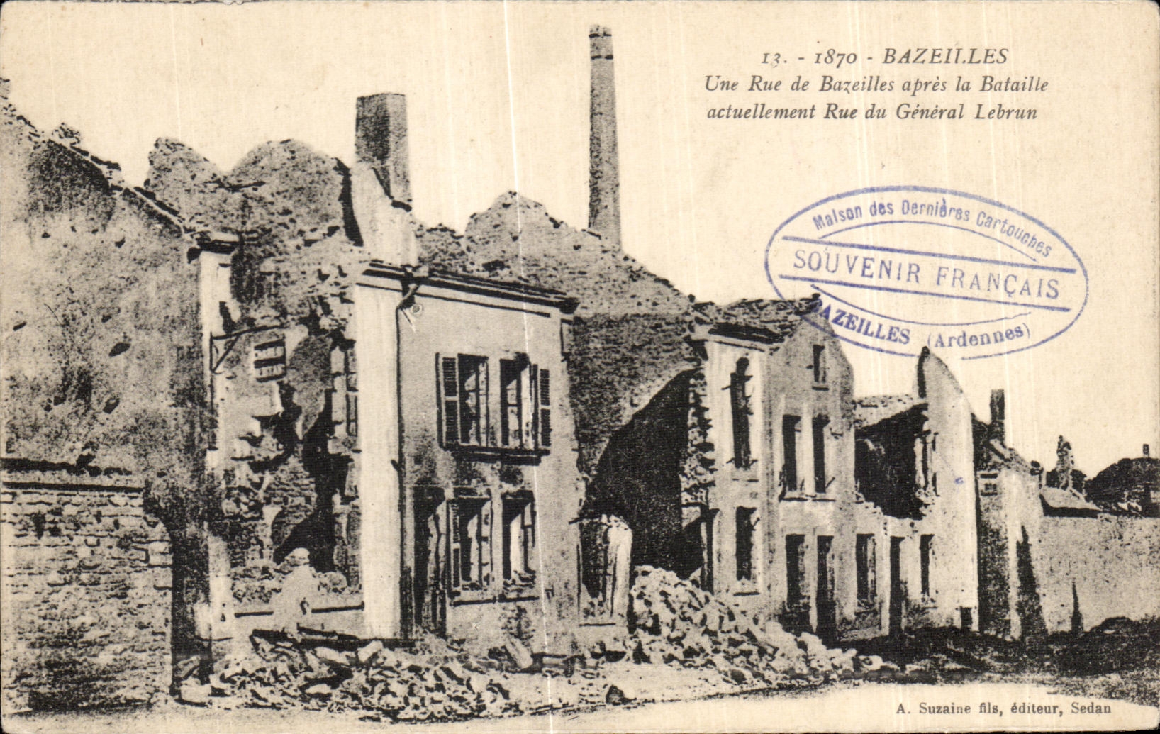 CPA Bazeilles a Street of Bazeilles after the Battle Street of General Lebrun Militaria