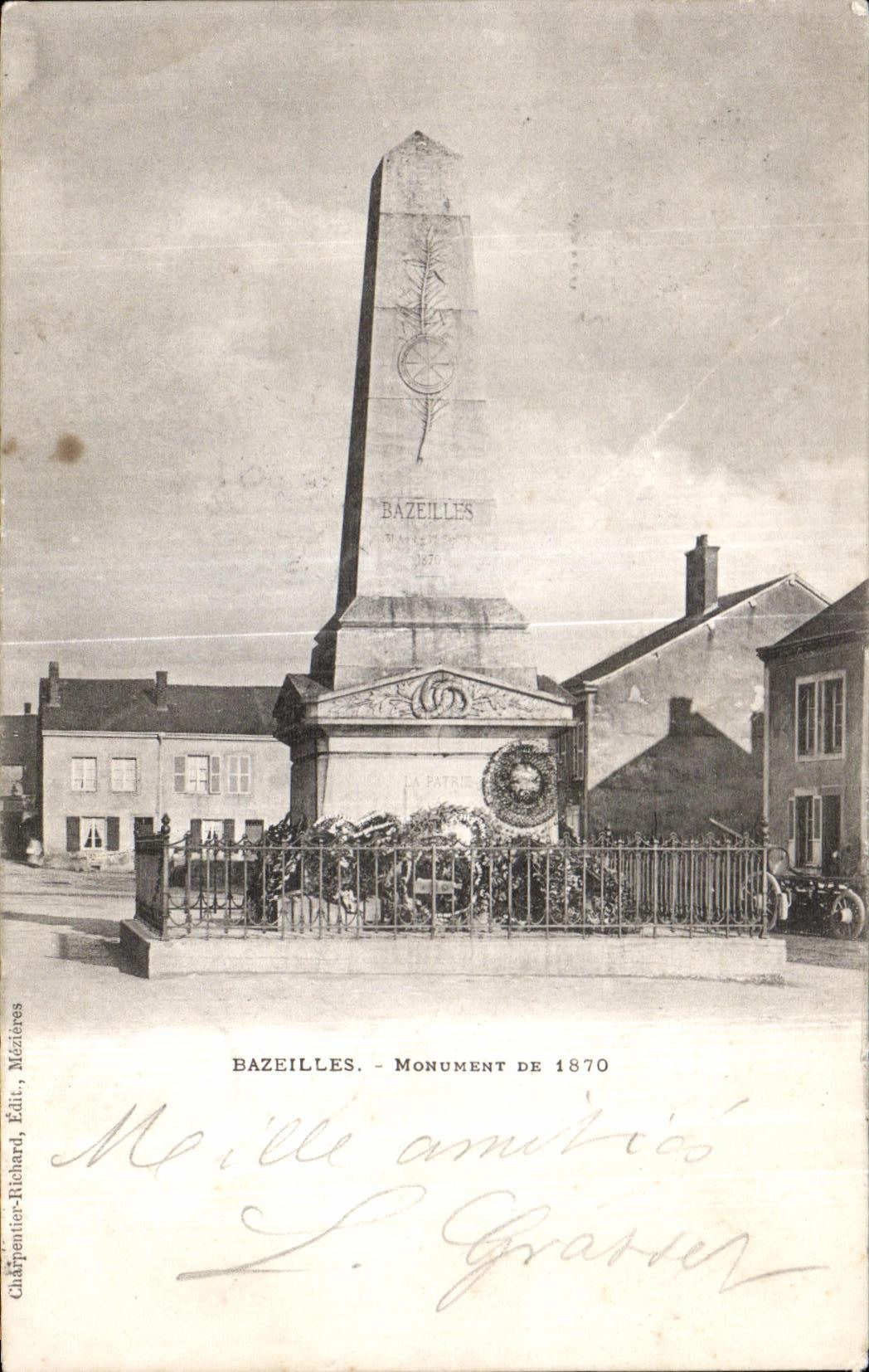 CPA Bazeilles Monument of 1870 Militaria