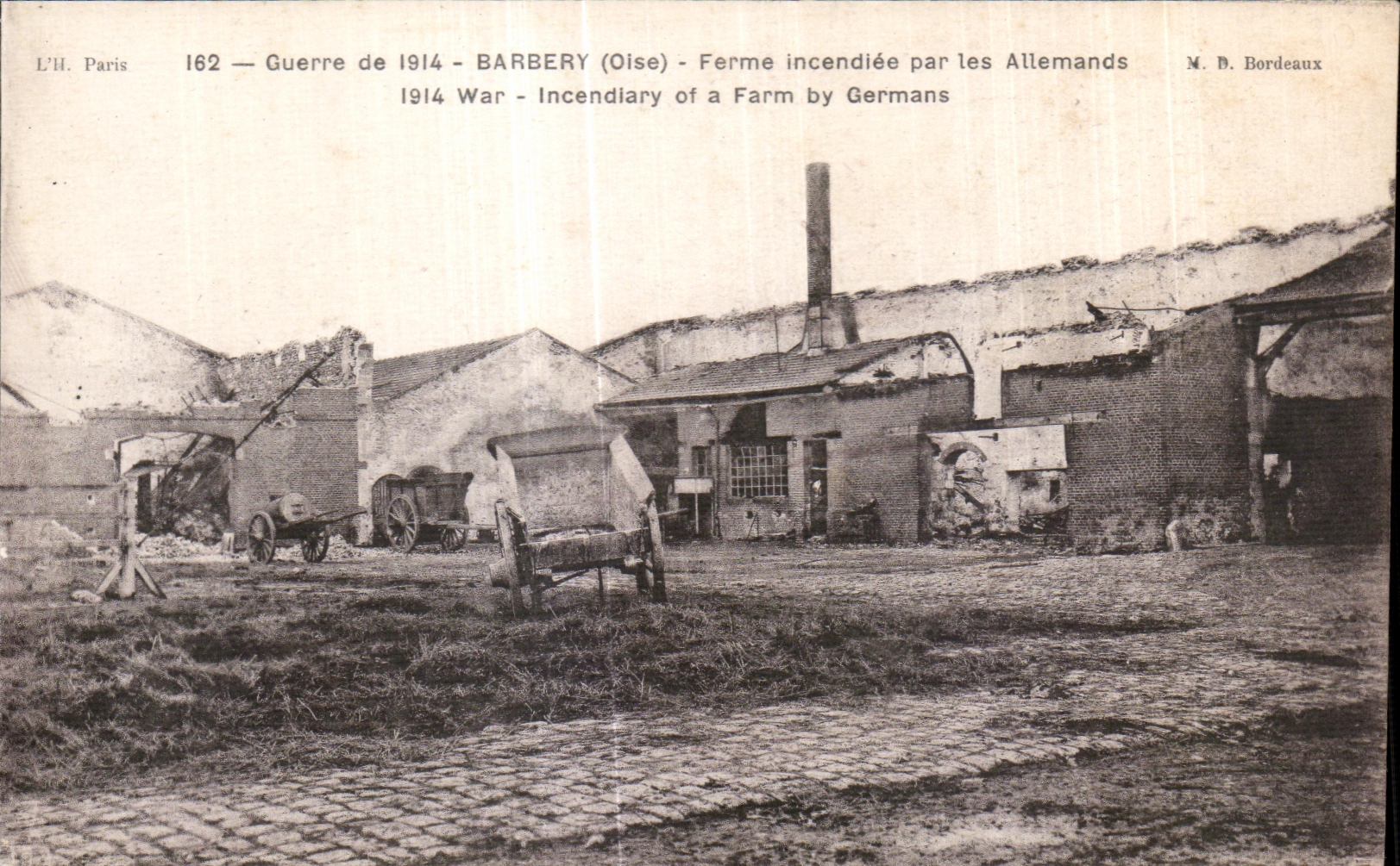 El fuego determinado de la firma de CPA Barbery (Oise) por a la guerra de los alemanes incendiaria apagado tiene granja de germans Militaria