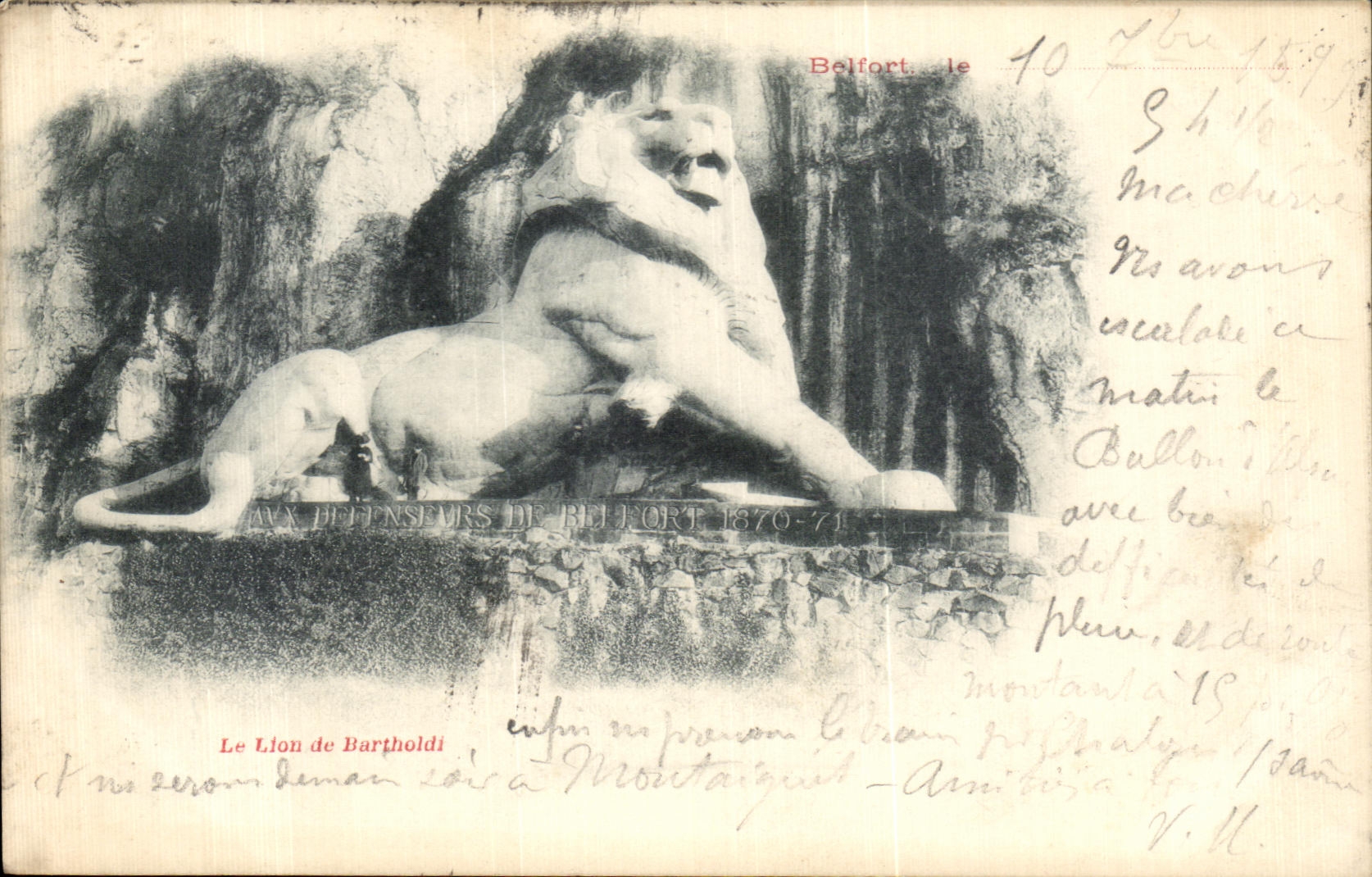 CPA Le Lion de Barthodi Belfort (carte de 1899)