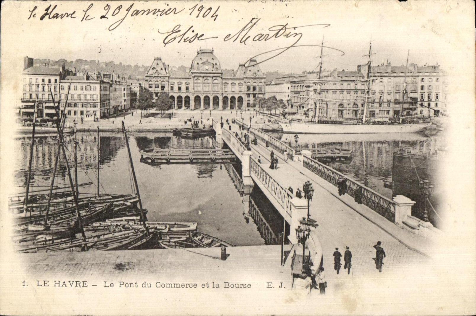CPA Le Havre el puente comercial y la bolsa de accion