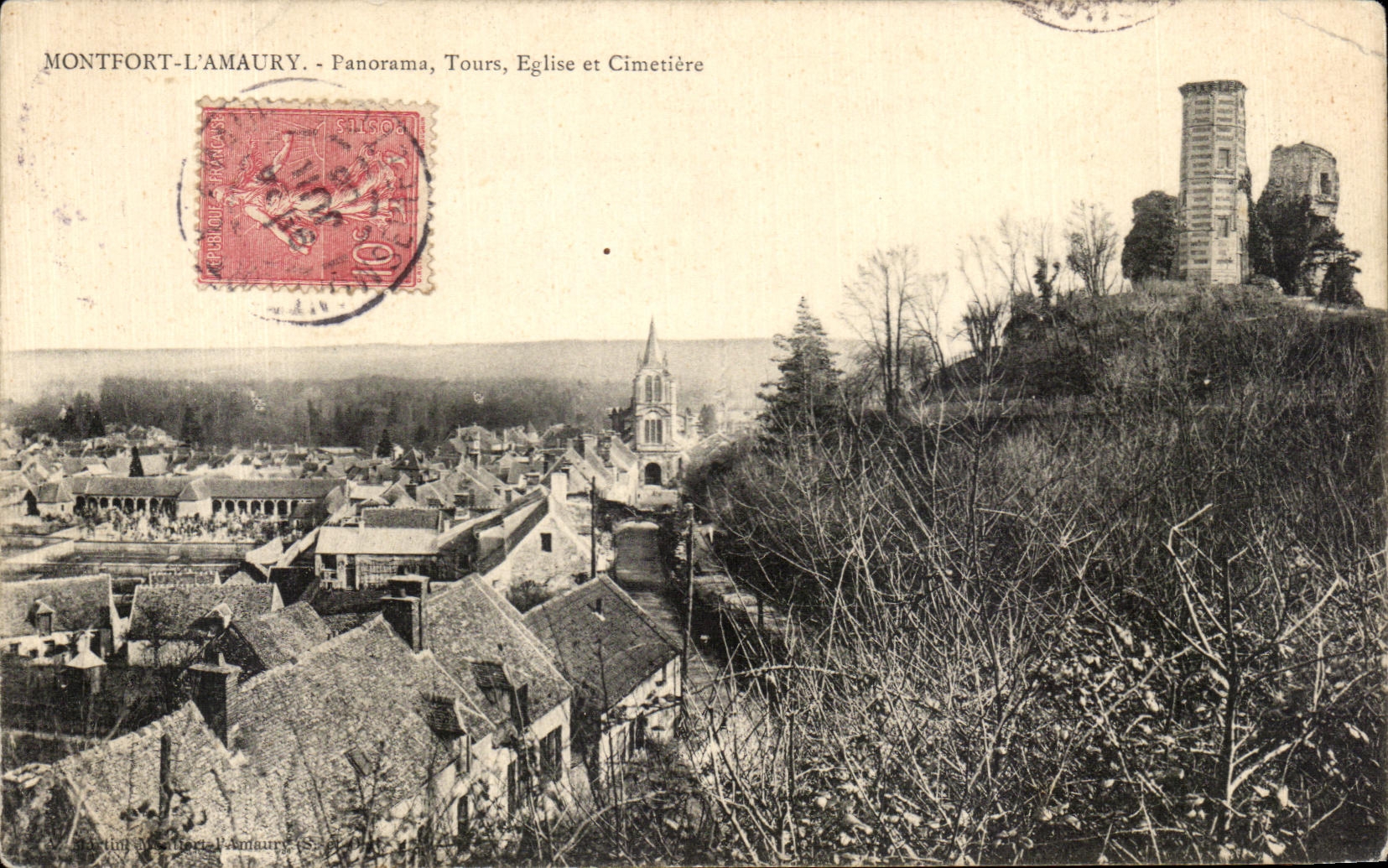 CPA Montfort L Amaury Panorama Tours Eglise et Cimetiere