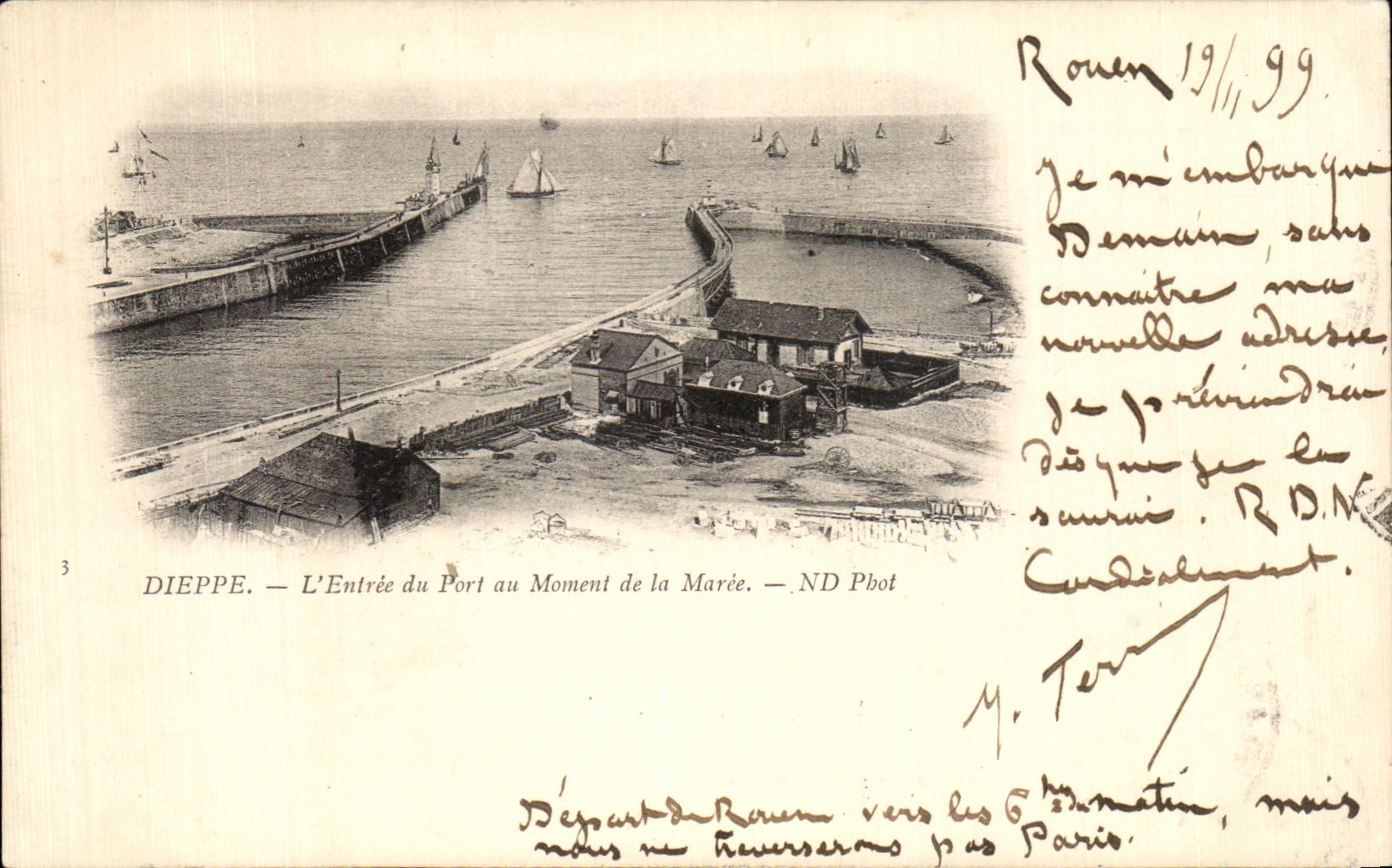 Entrada de CPA Dieppe del momento de Porl de la carta 1899 de la marea