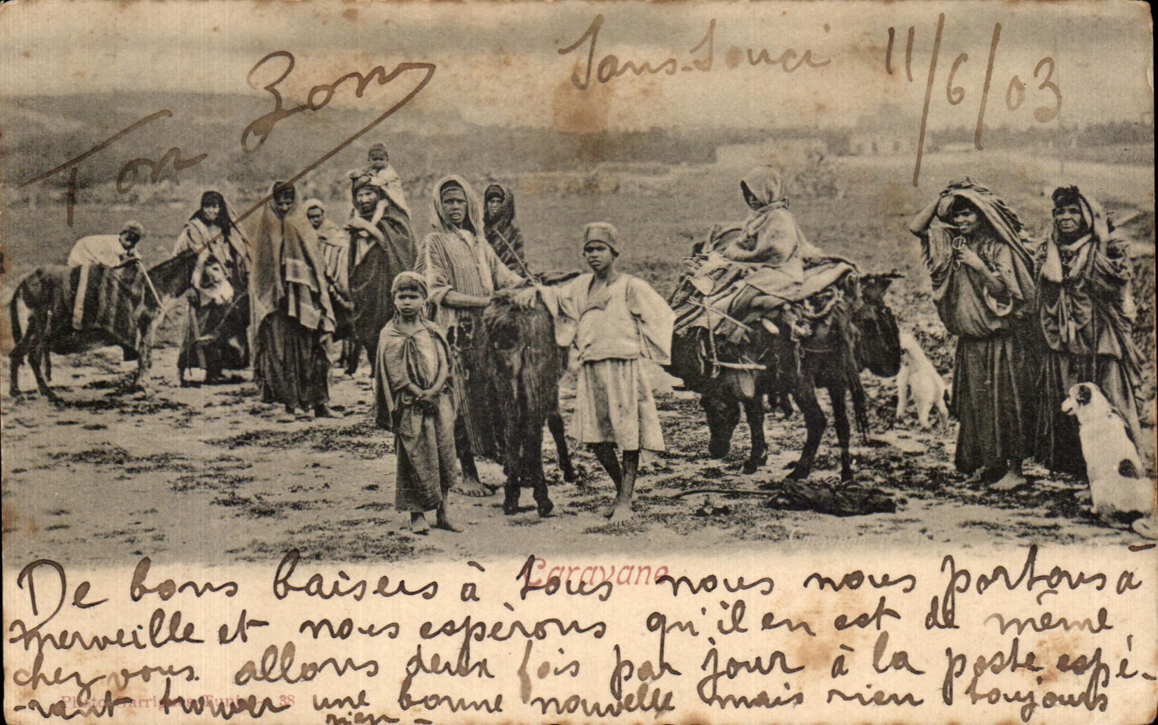 CPA Tunisie Caravane Ane Donkey Folklore Costume