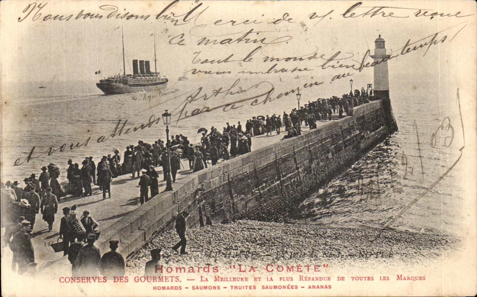 CPA Conserves des gourmets Homards Saumons Truites saumonees Ananas Le Havre La Comte Bateau