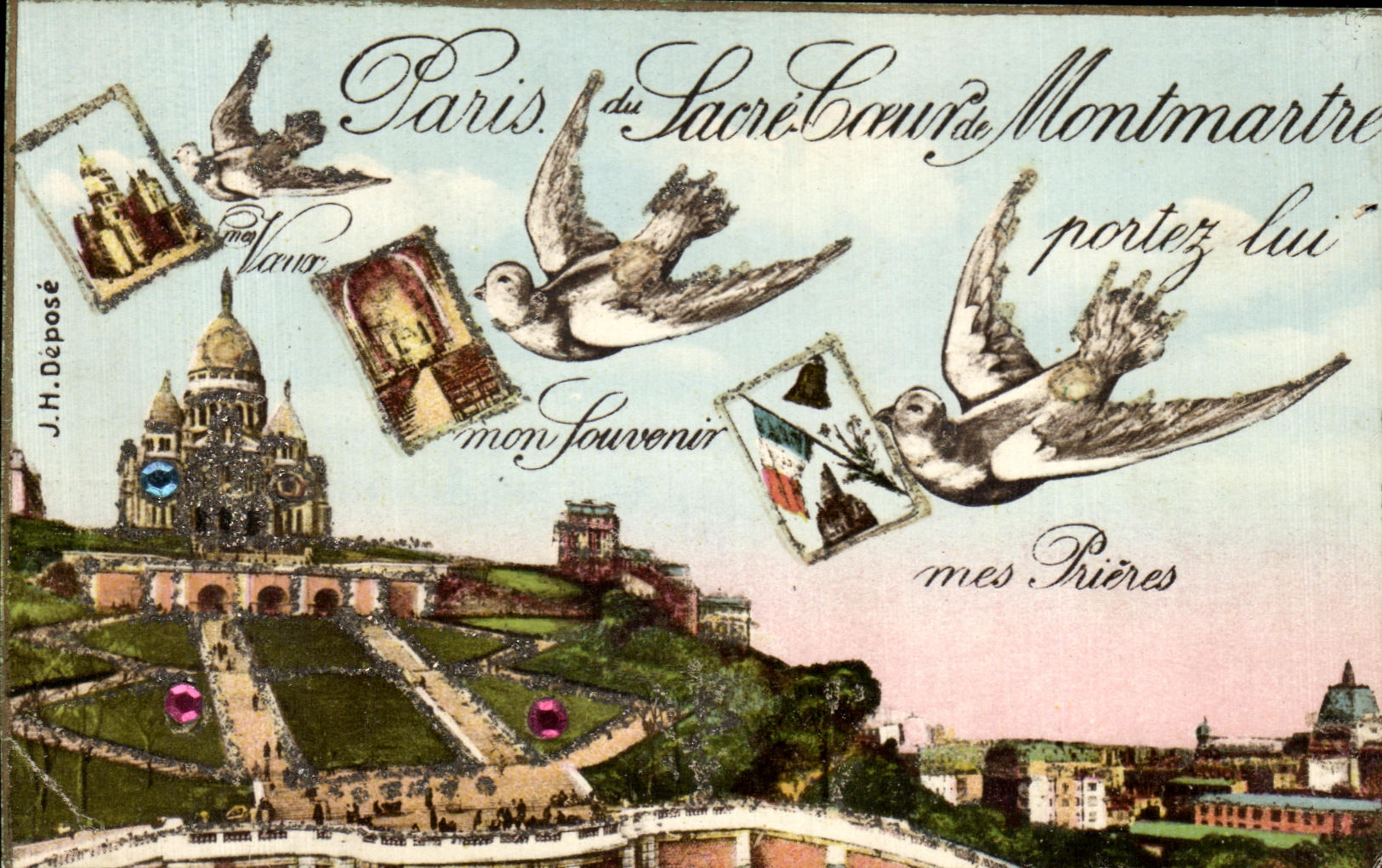 CPA Oiseaux Birds Montmartre Crowns Learned Heart