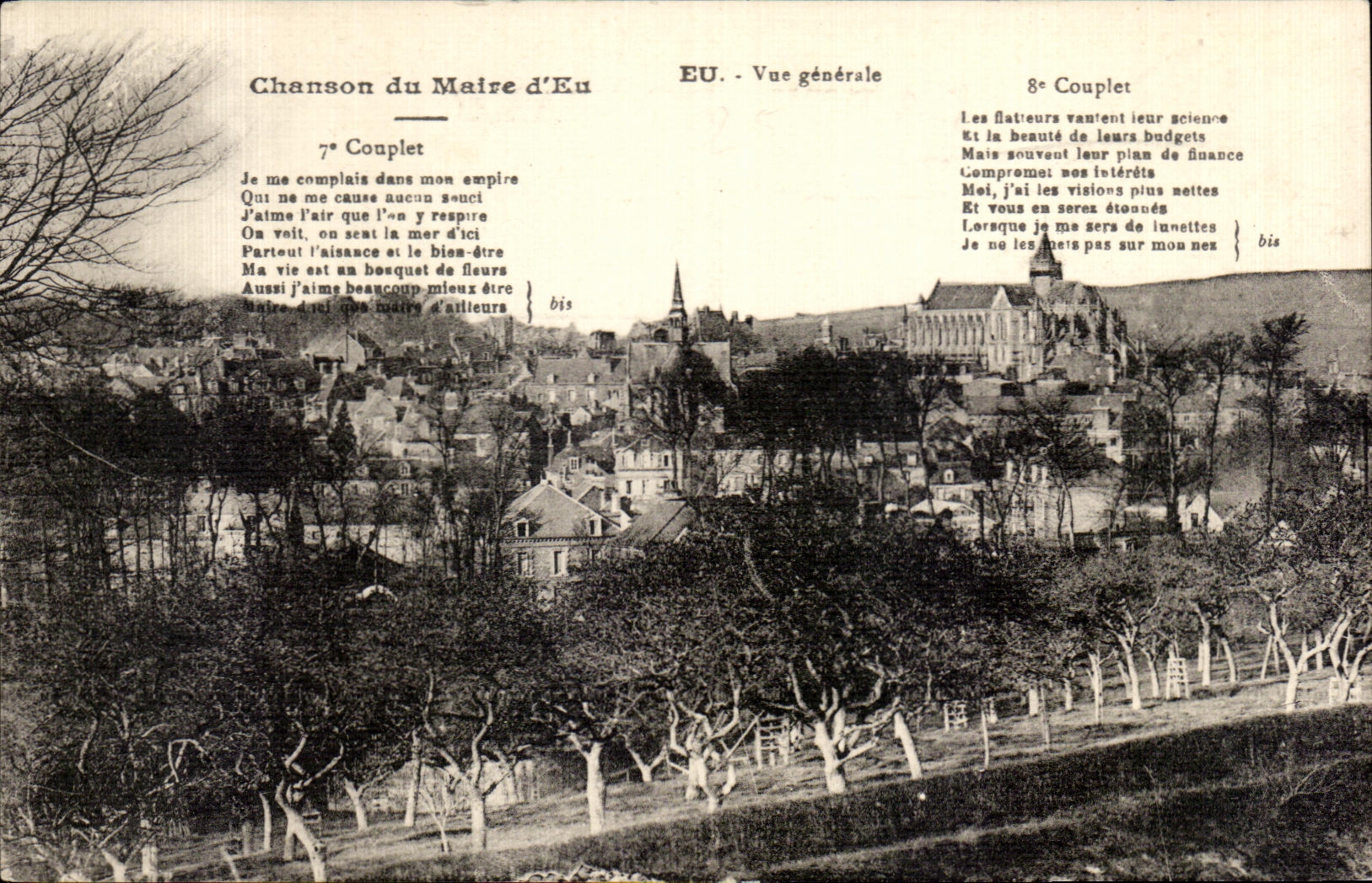 CPA Chanson du Maire d Eu Vue generale couplet