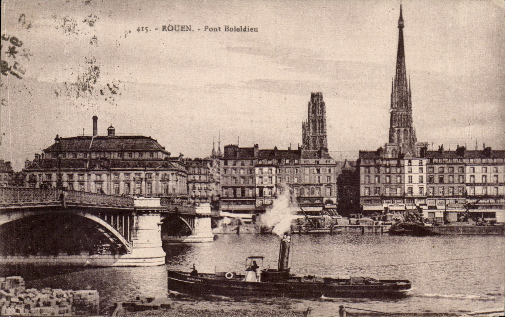 CPA Rouen Bridge Boieldieu Boat