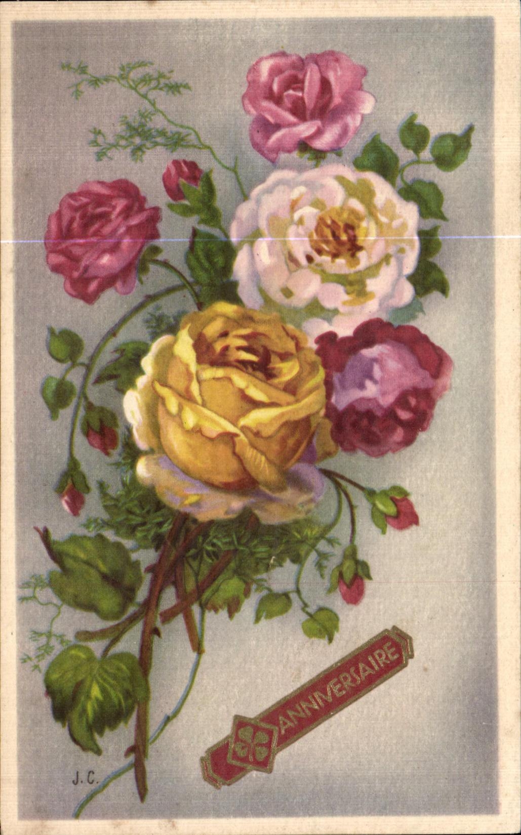 CPA Fleurs Anniversaire