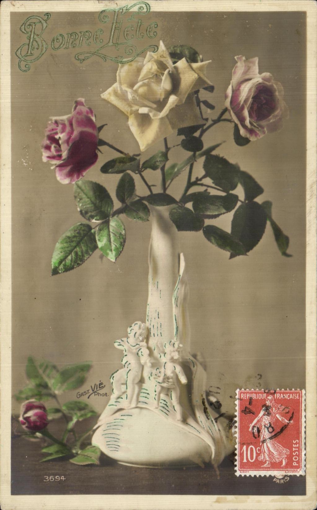 CPA Bonne Fete Fantaisie Fleurs Santons 