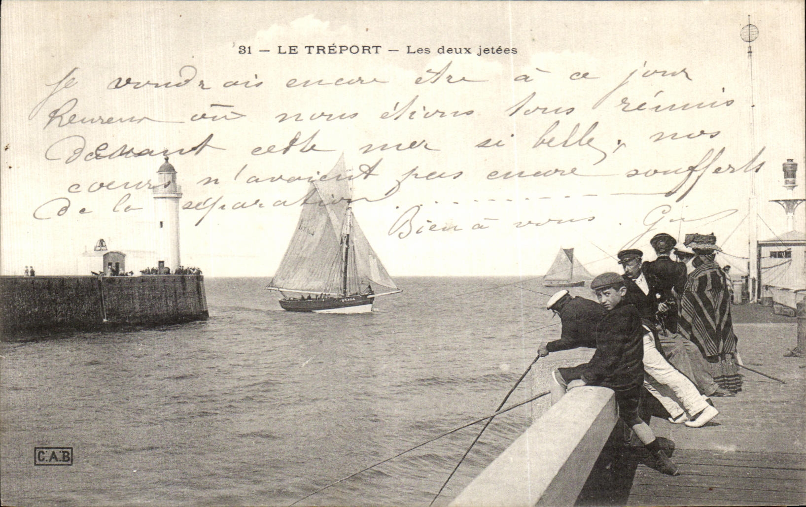 CPA Treport the Two Piers Boat Child