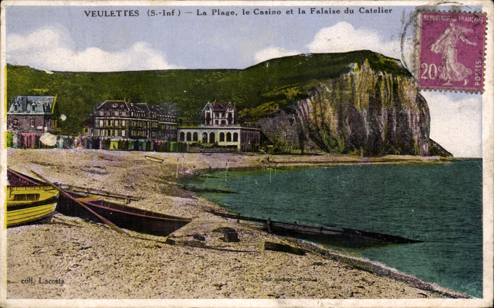 CPA Veulettes the Beach the Casino and the Cliff of Catelier