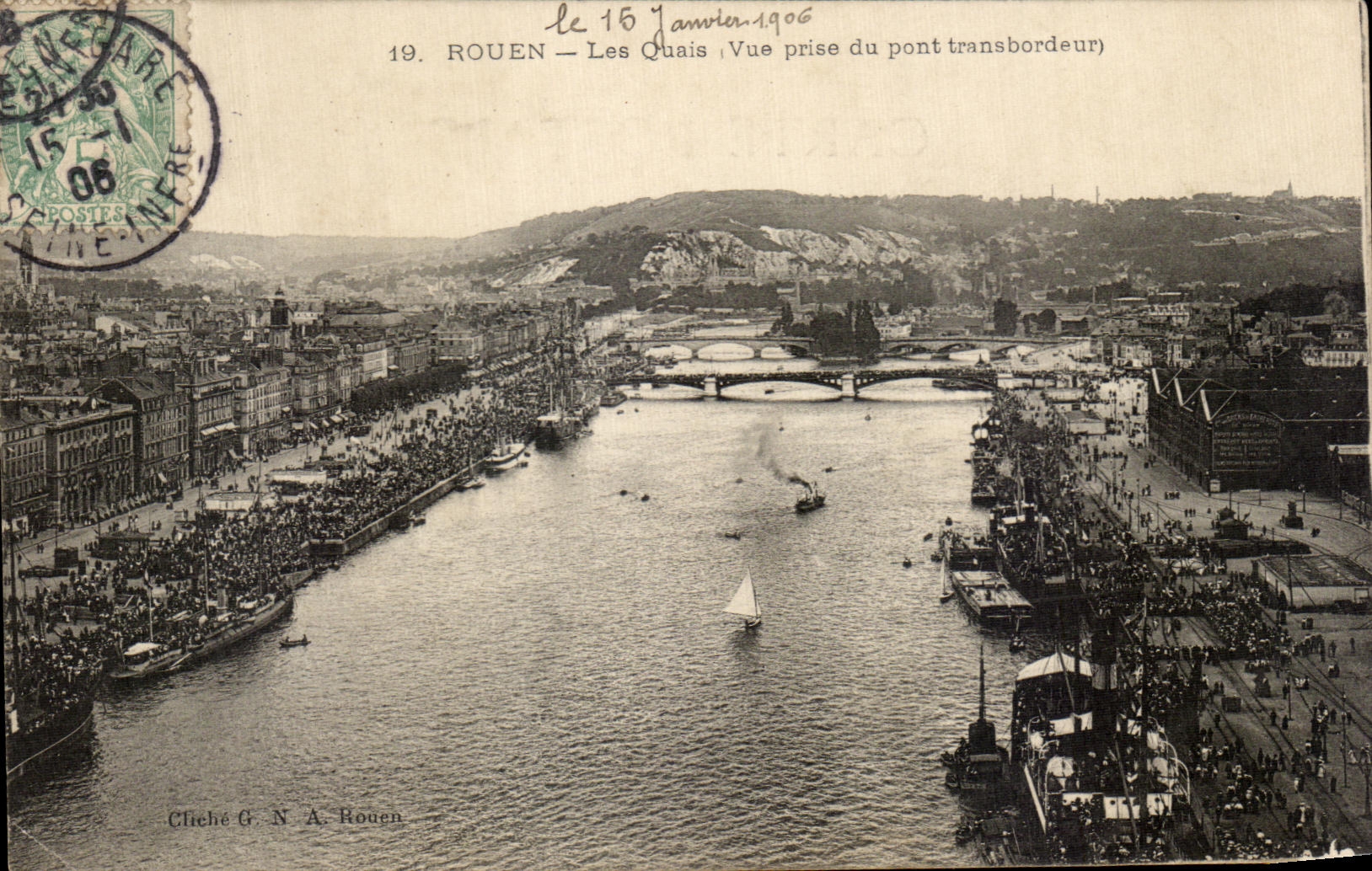 CPA Rouen Quays Seen from of the Transporter bridge Boats