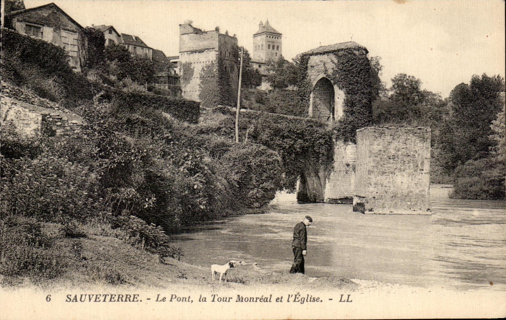 CPA Sauveterre the Bridge the Monreal Tower and I church