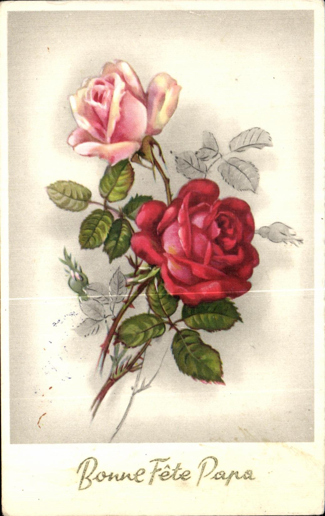 CPA Fantaisie Fleurs Rose Bonne fete Papa