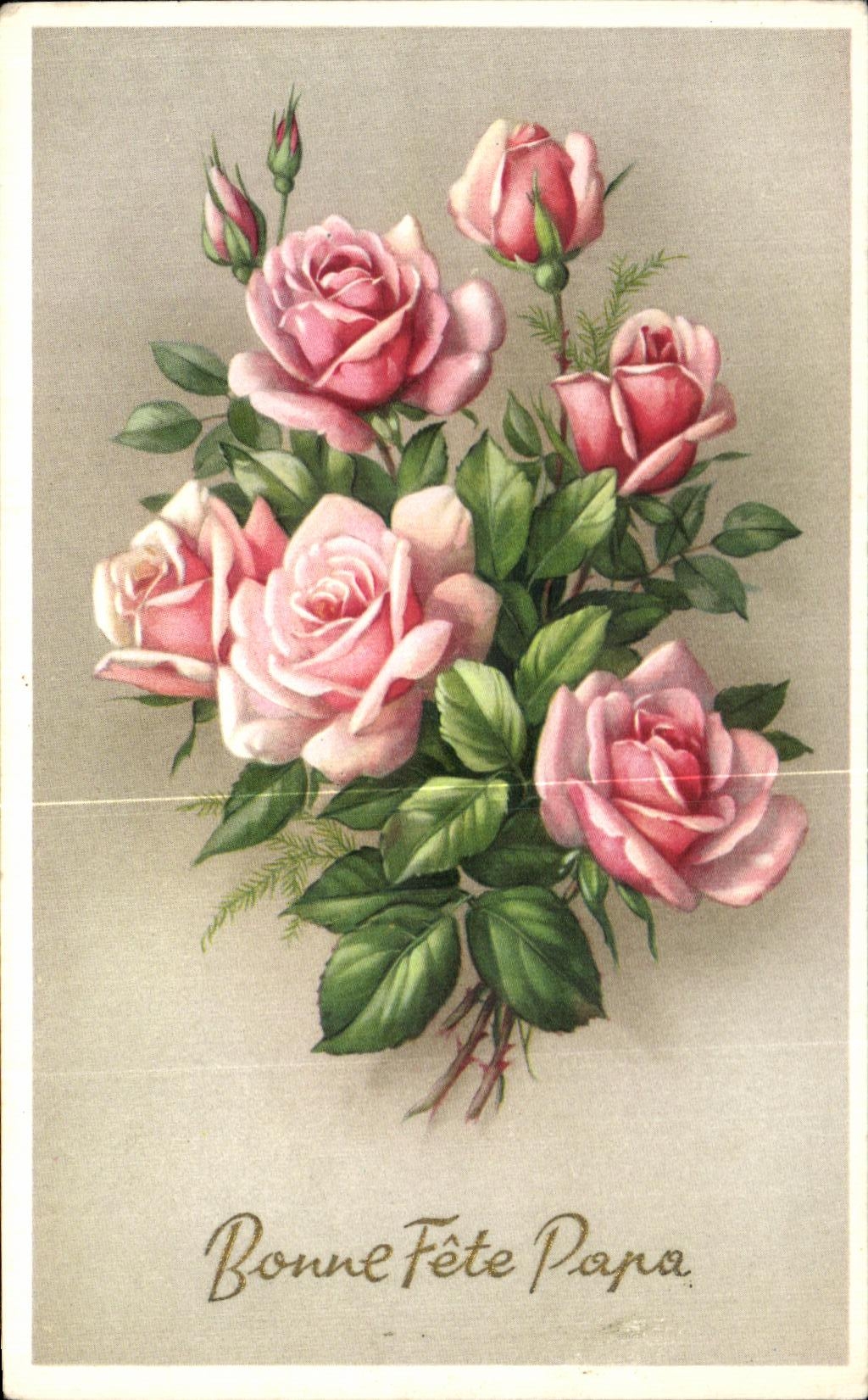 CPA Fantaisie Fleurs Rose Bonne fete Papa