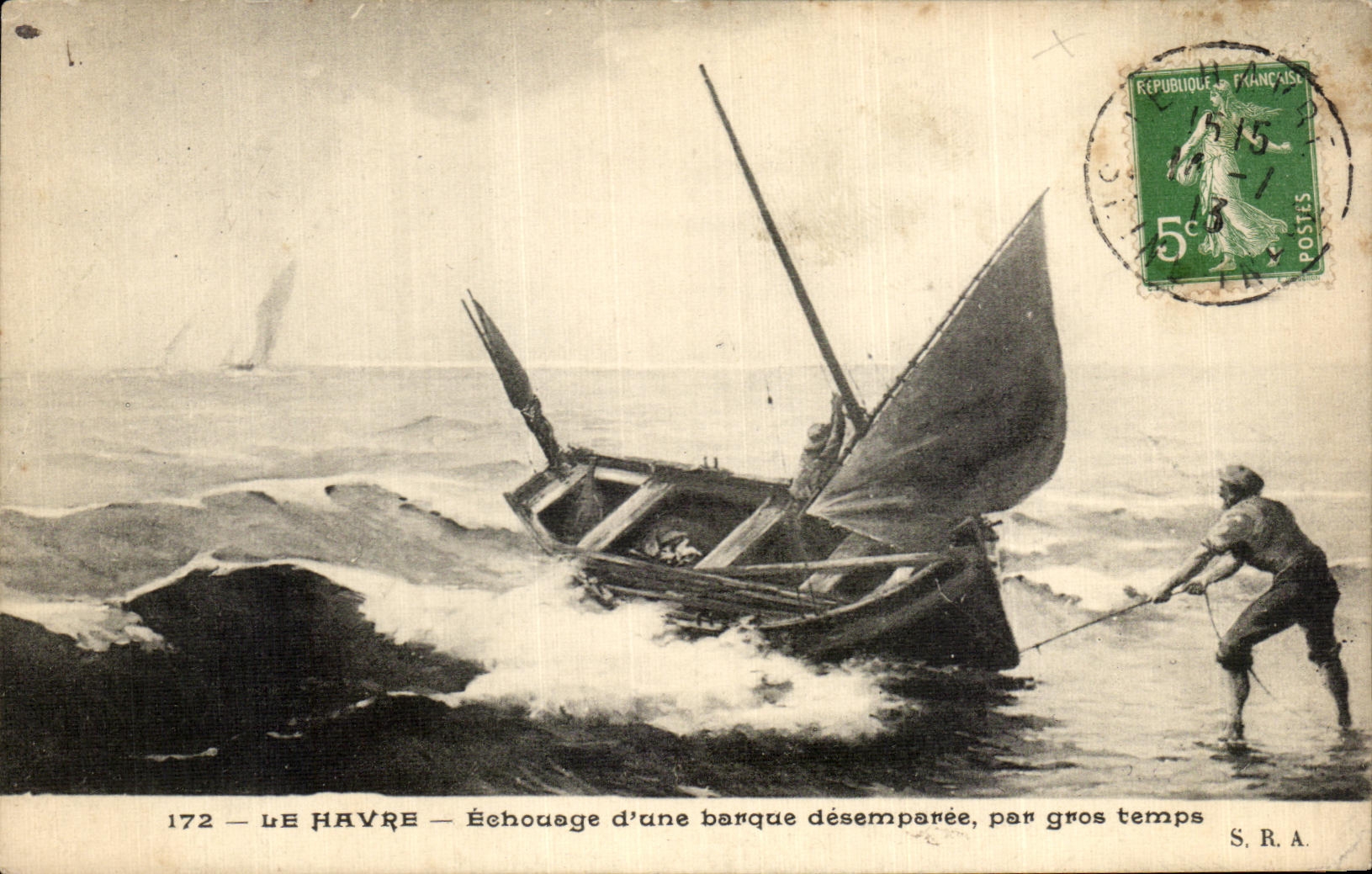 CPA Le Havre que trenza un desemparee del barco en barco del tiempo pesado