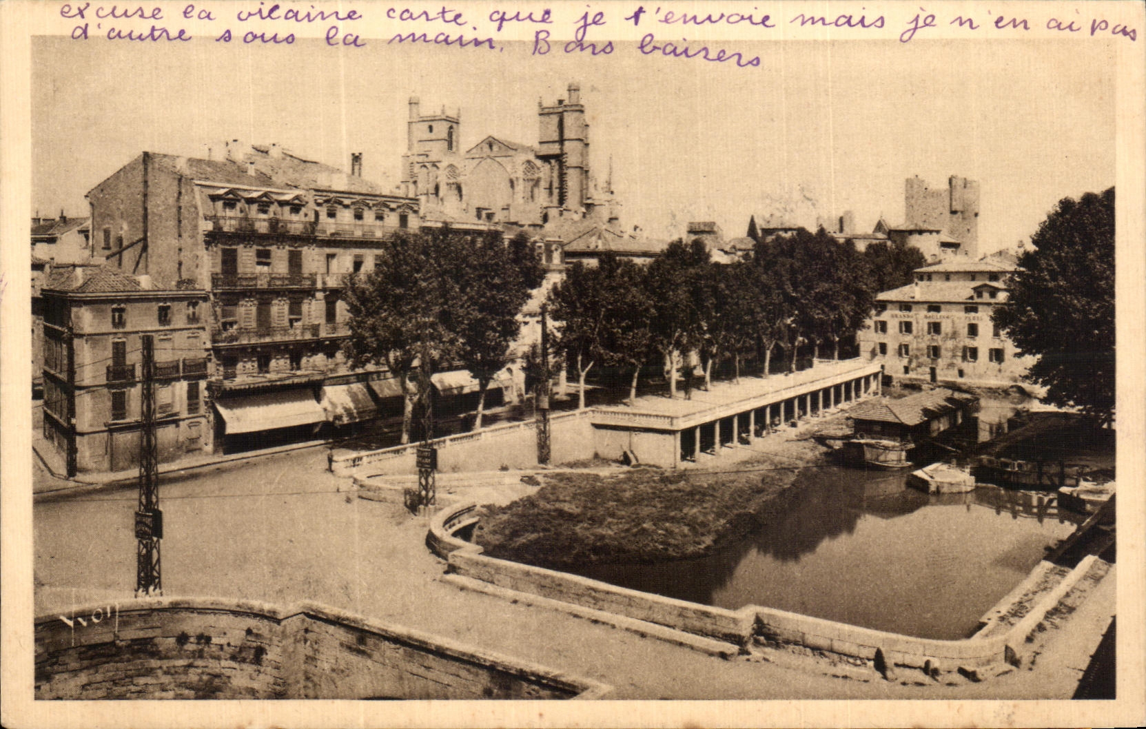 CPA Narbonne (Aude) el canal y el St de la catedral apenas
