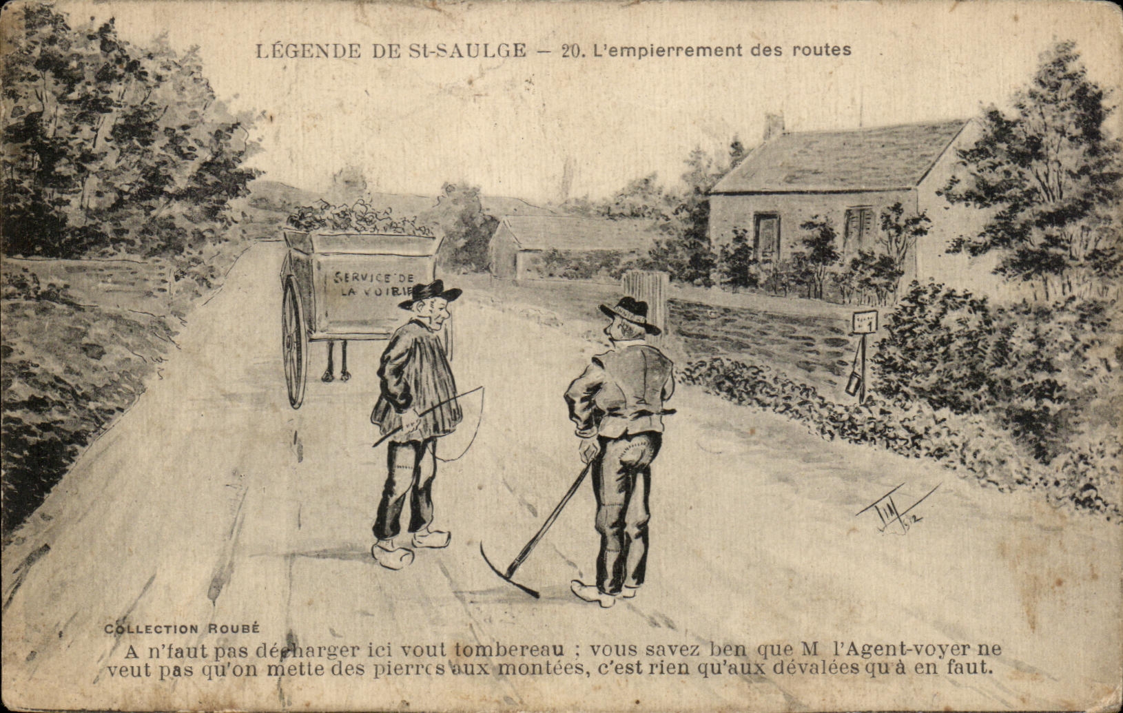 CPA Captions Saint Saulge macadamization of the roads