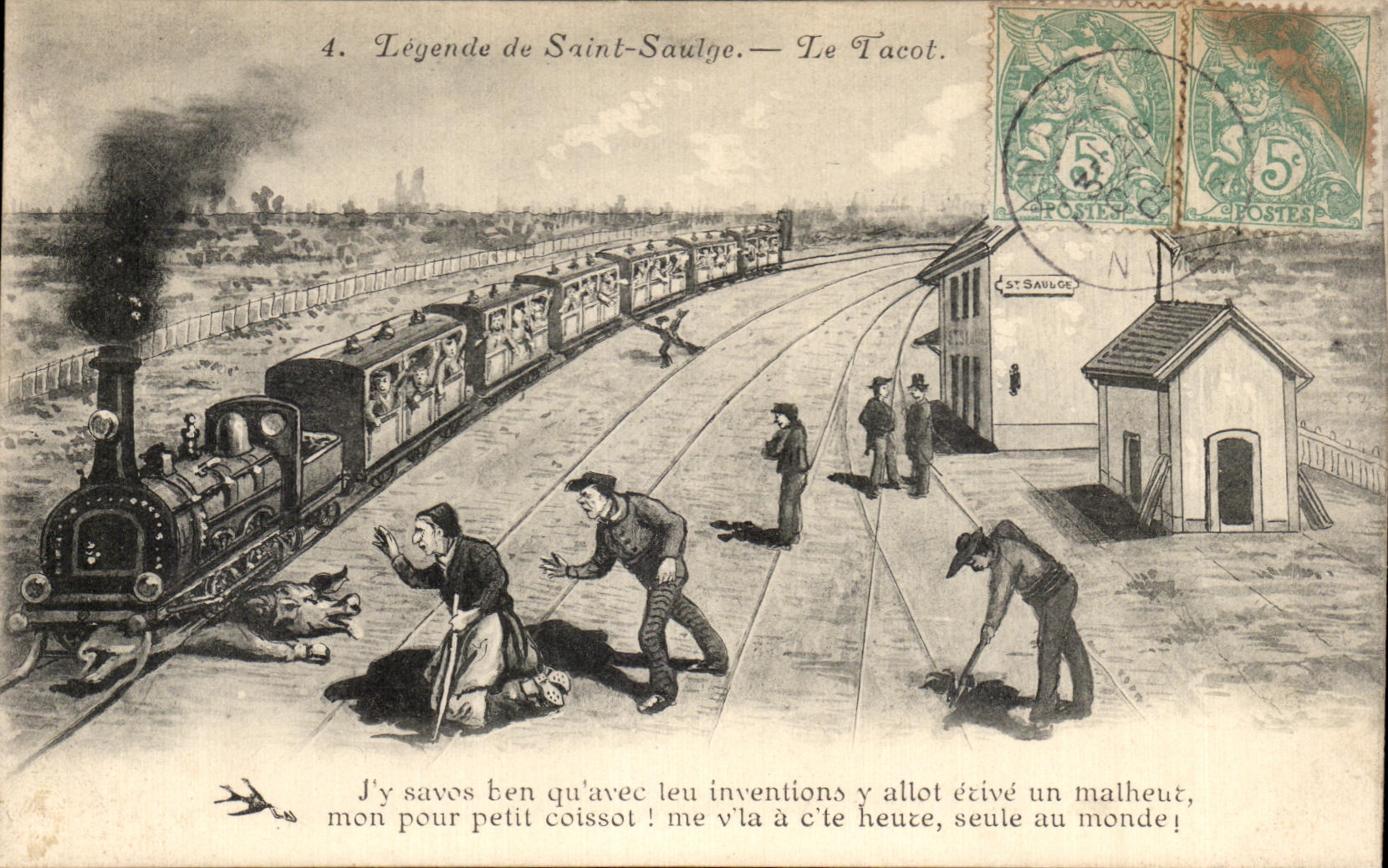 CPA Captions Saint Saulge the Jalopy Train Pig Pig