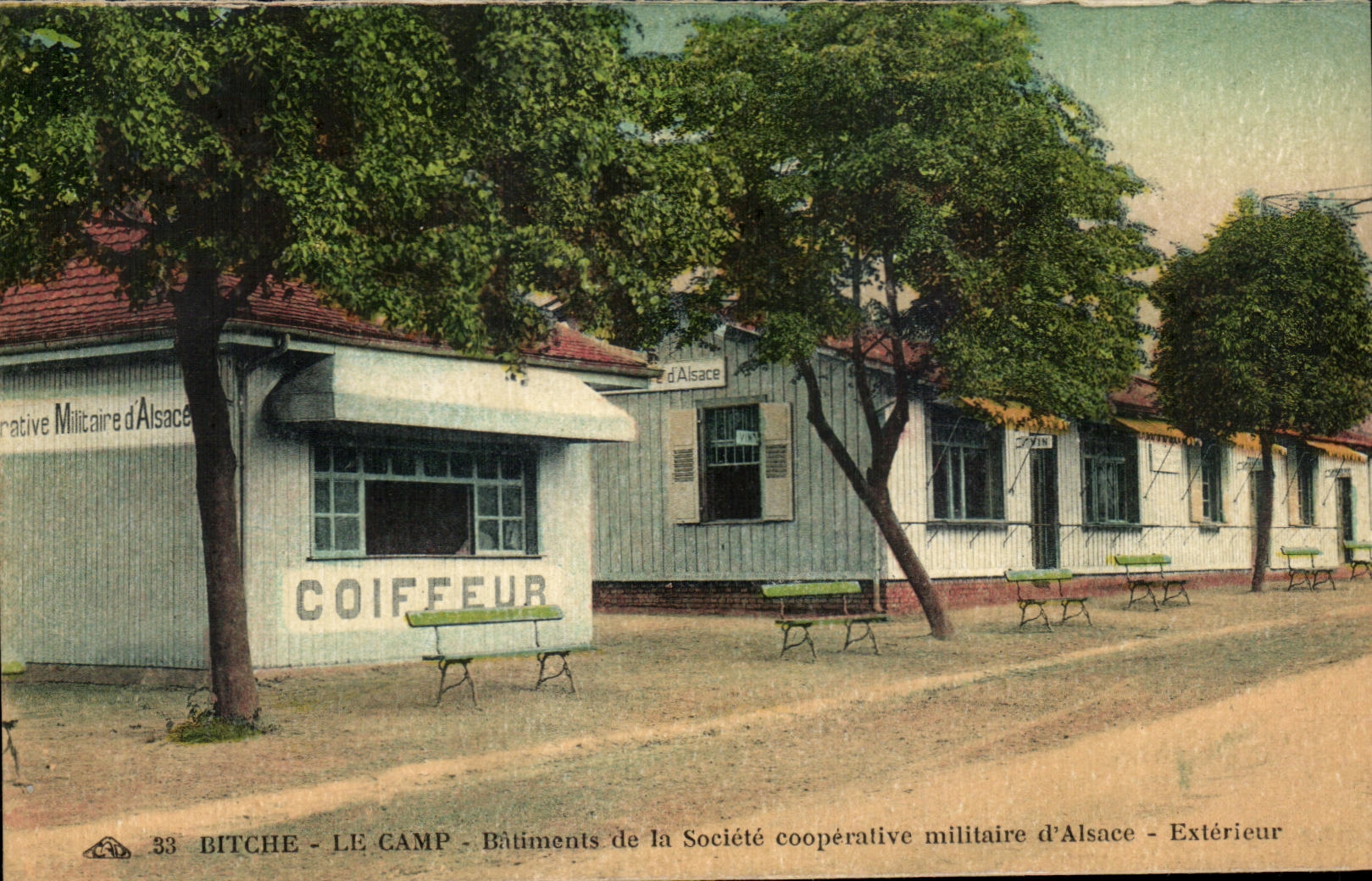 CPA Bitche the Camp Buildings of the Military Cooperatve Company Alsace Militaria Hairdresser