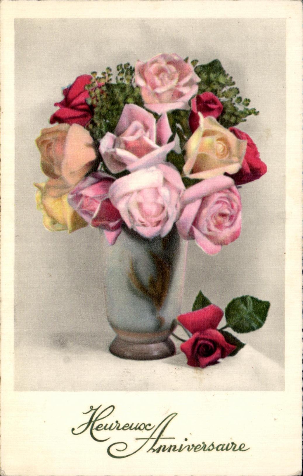 CPA Fantaisie Fleurs Heureux Anniversare