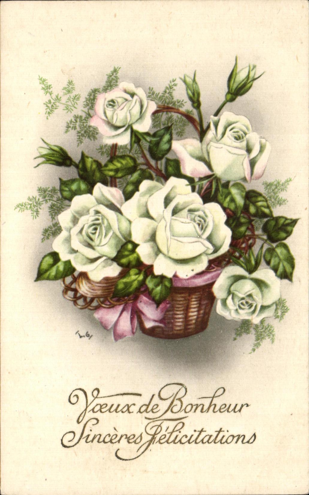 CPA Fantaisie Fleurs Vceux de Bonheur Sinceres Felicitations