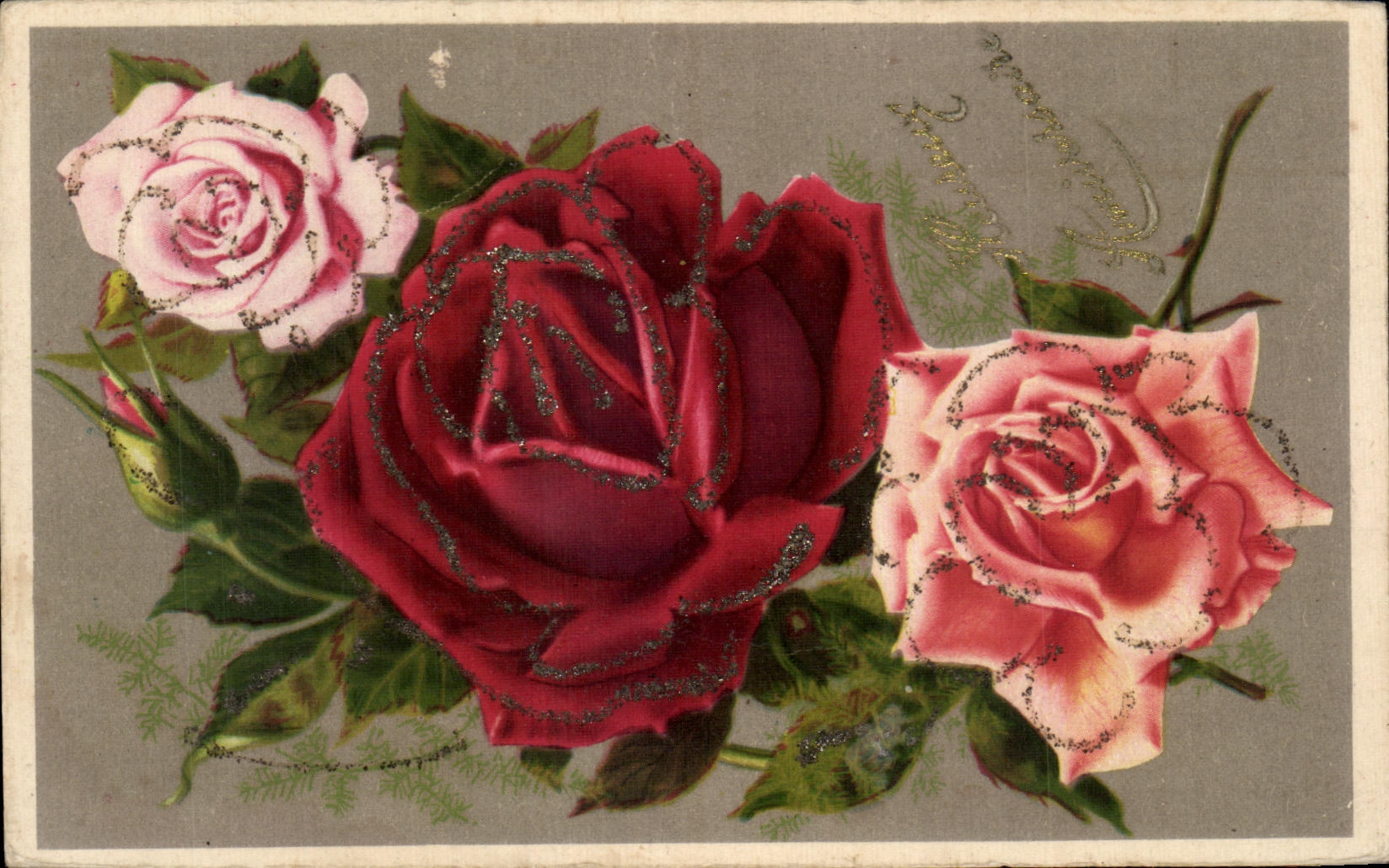 CPA Fantaisie Fleurs Bonne Fete Roses