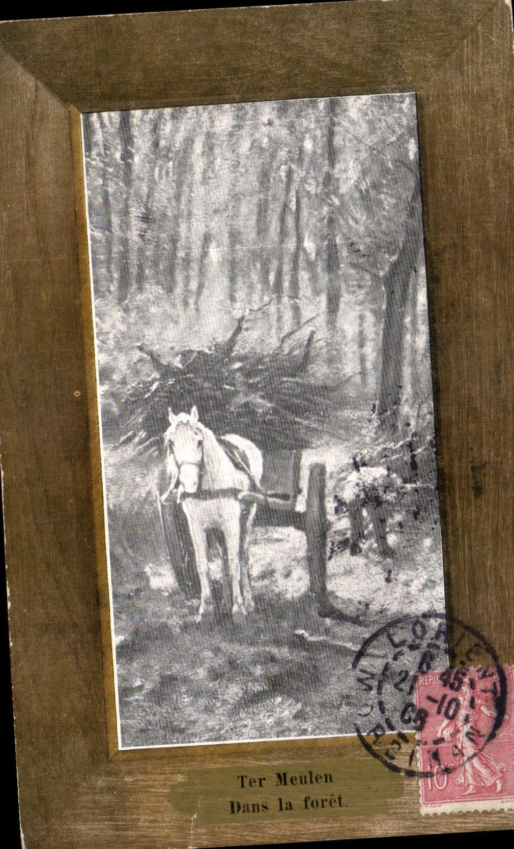 CPA Ter Meulen Dans la Foret Attelage cheval ramassant du bois dans la foret