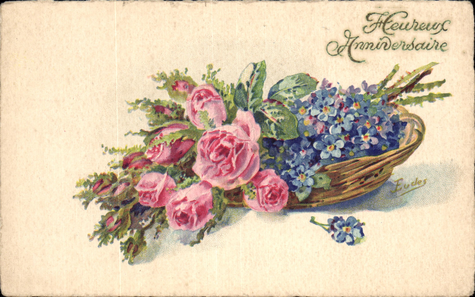 CPA Fantaisie Fleur Heureux Anniversaire