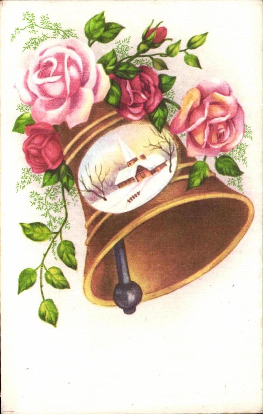 CPA Fantaisie Fleur Cloche Bell