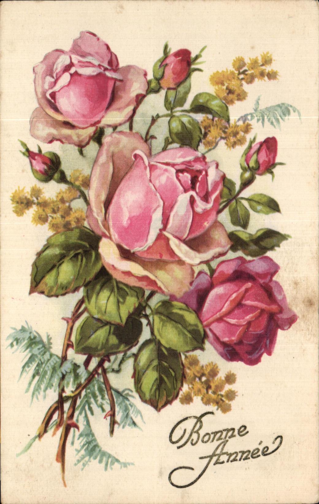 CPA Fantaisie Fleur Bonne Annee