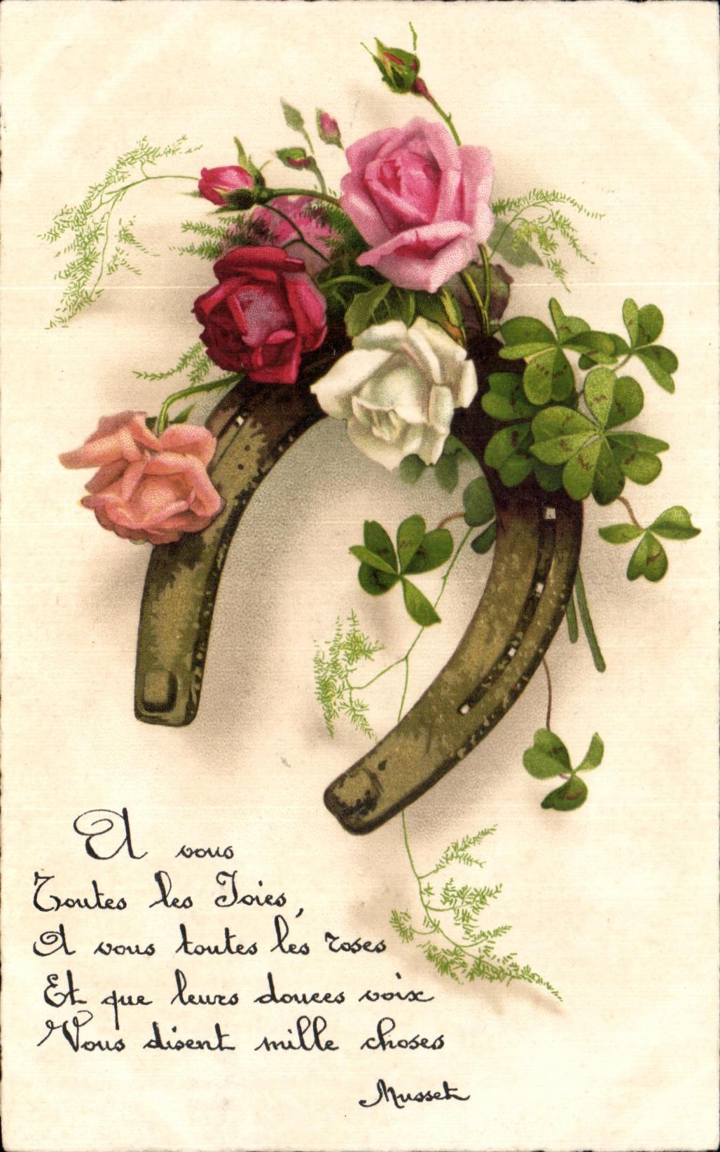 CPA Fantaisie Fleur Fer a cheval