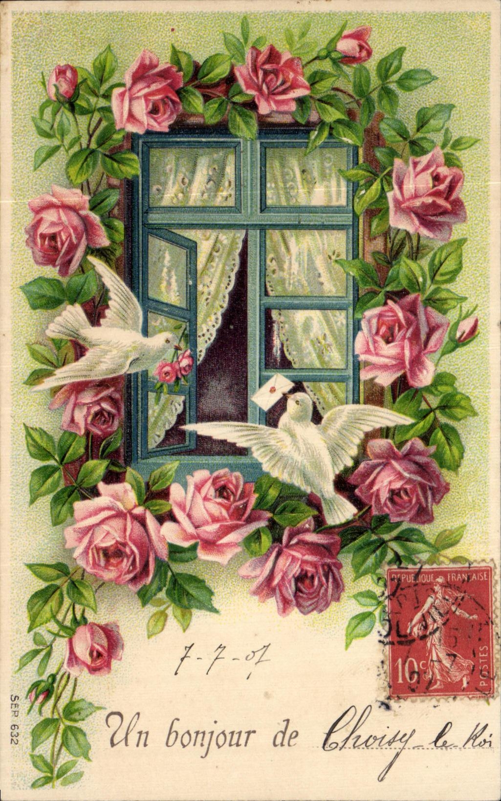 CPA Fantaisie Fleur Un bonjour de Choisy le Roi colombes 