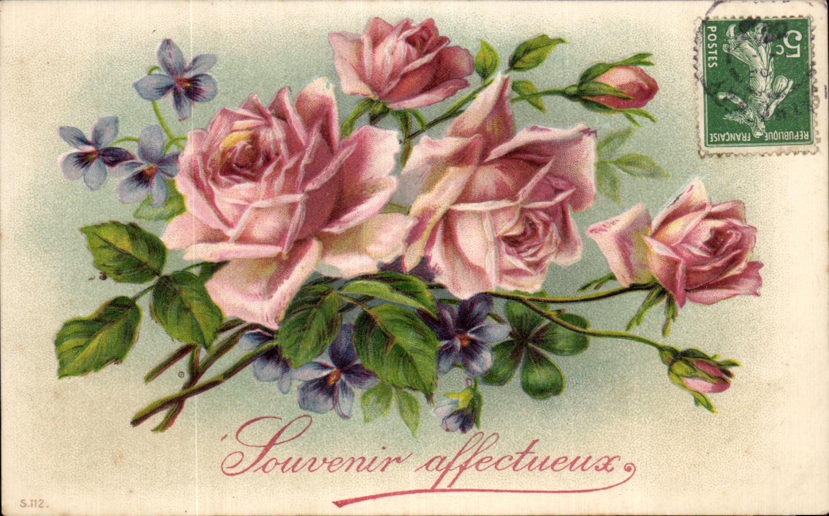 CPA Fantaisie Fleur Souvenir affectueux Roses 