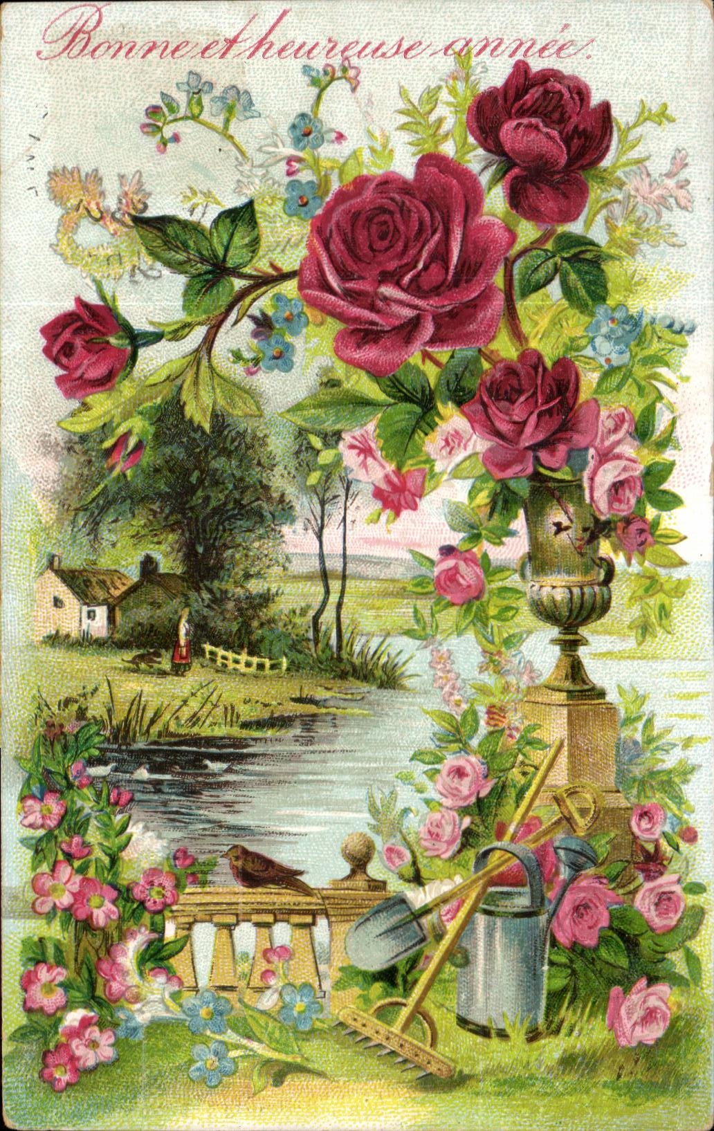 CPA Fantaisie Fleur Bonne et heureuse annee