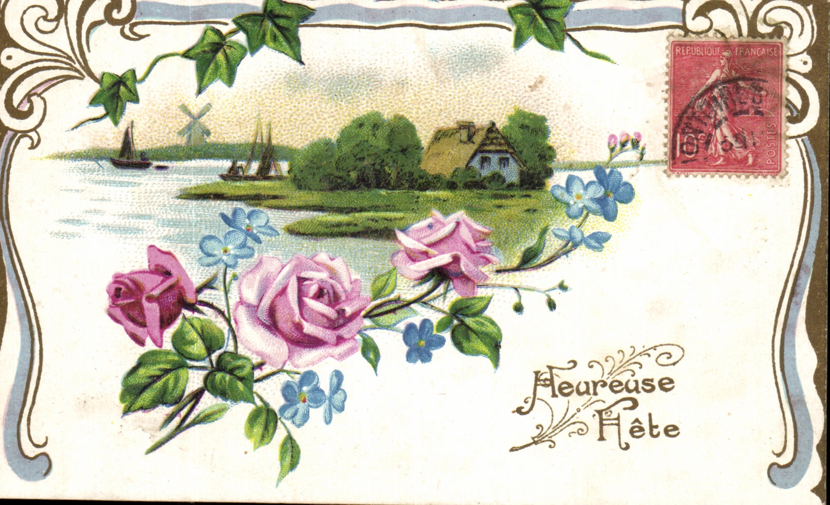 CPA Fantaisie Fleur Heureuse Fete