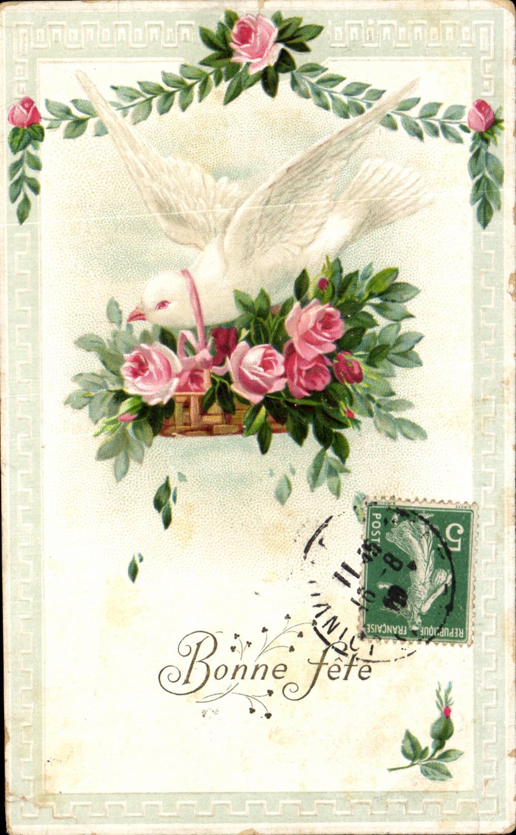 CPA Fantaisie Fleur Bonne Fete Colombe 