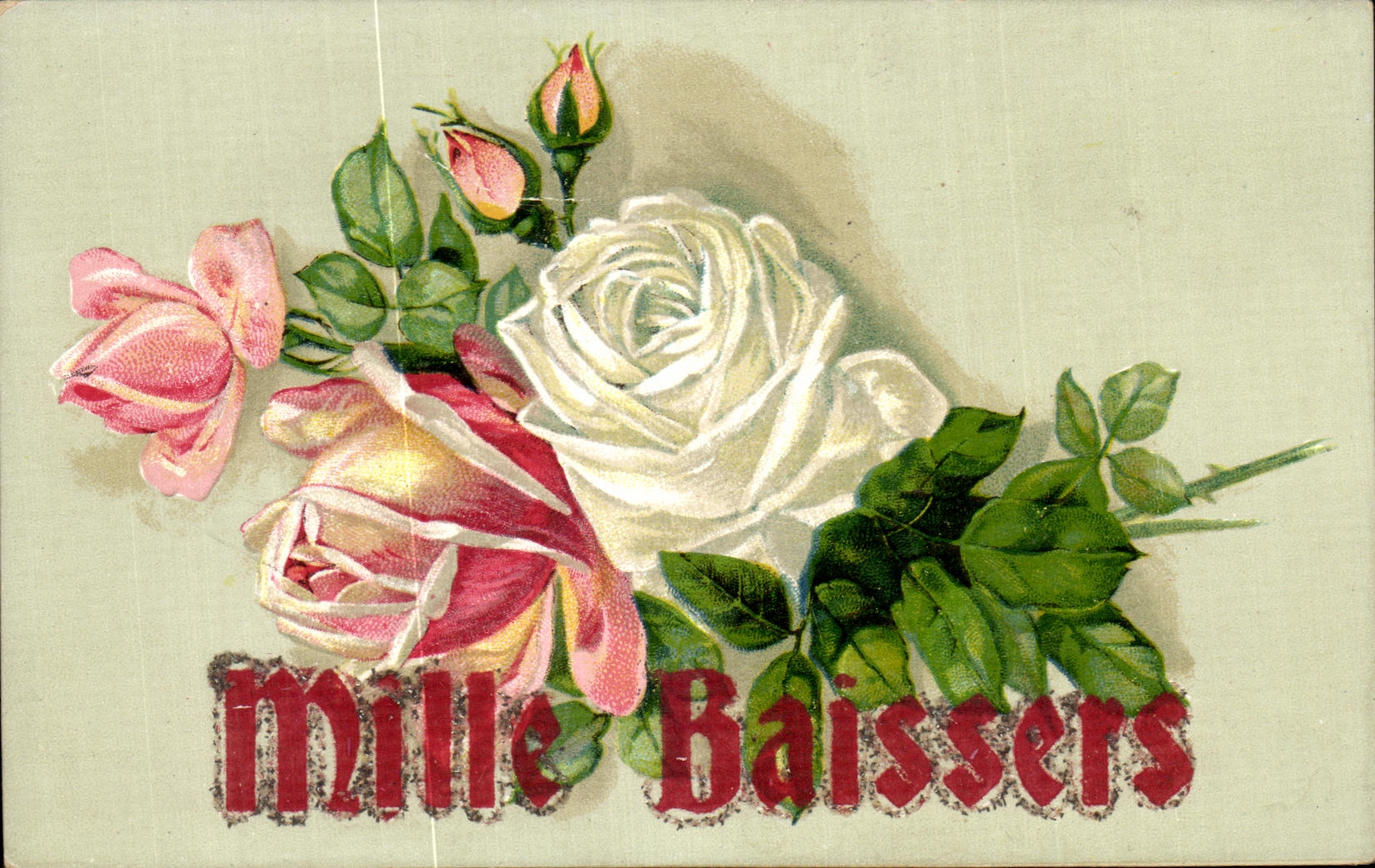 CPA Fantaisie Fleurs Mille baisers