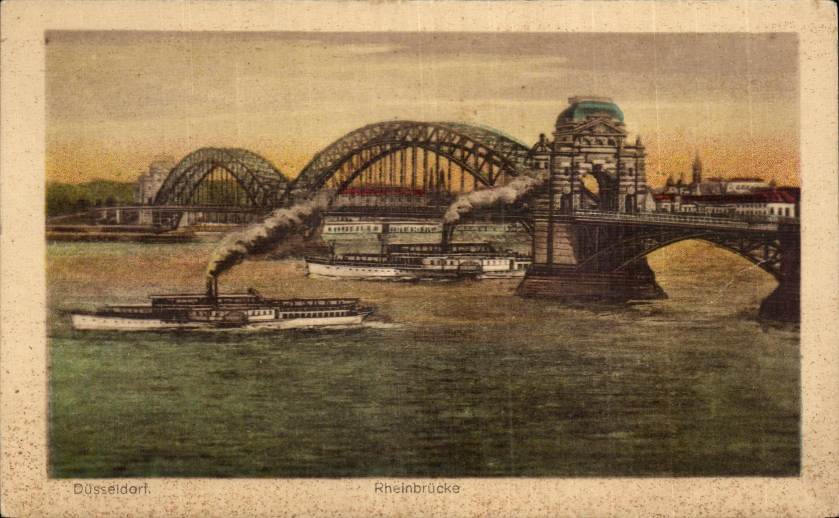 CPA Dusseldorf Rheinbrucke Bateau