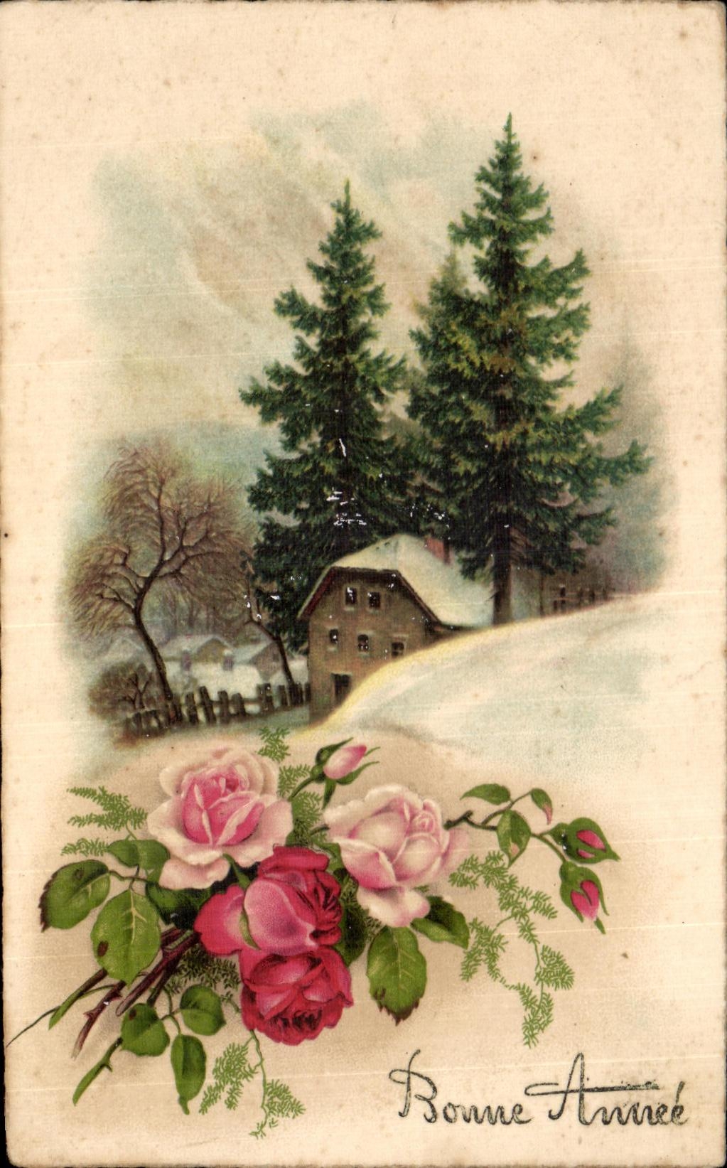 CPA Fantaisie Fleur Bonne Annee