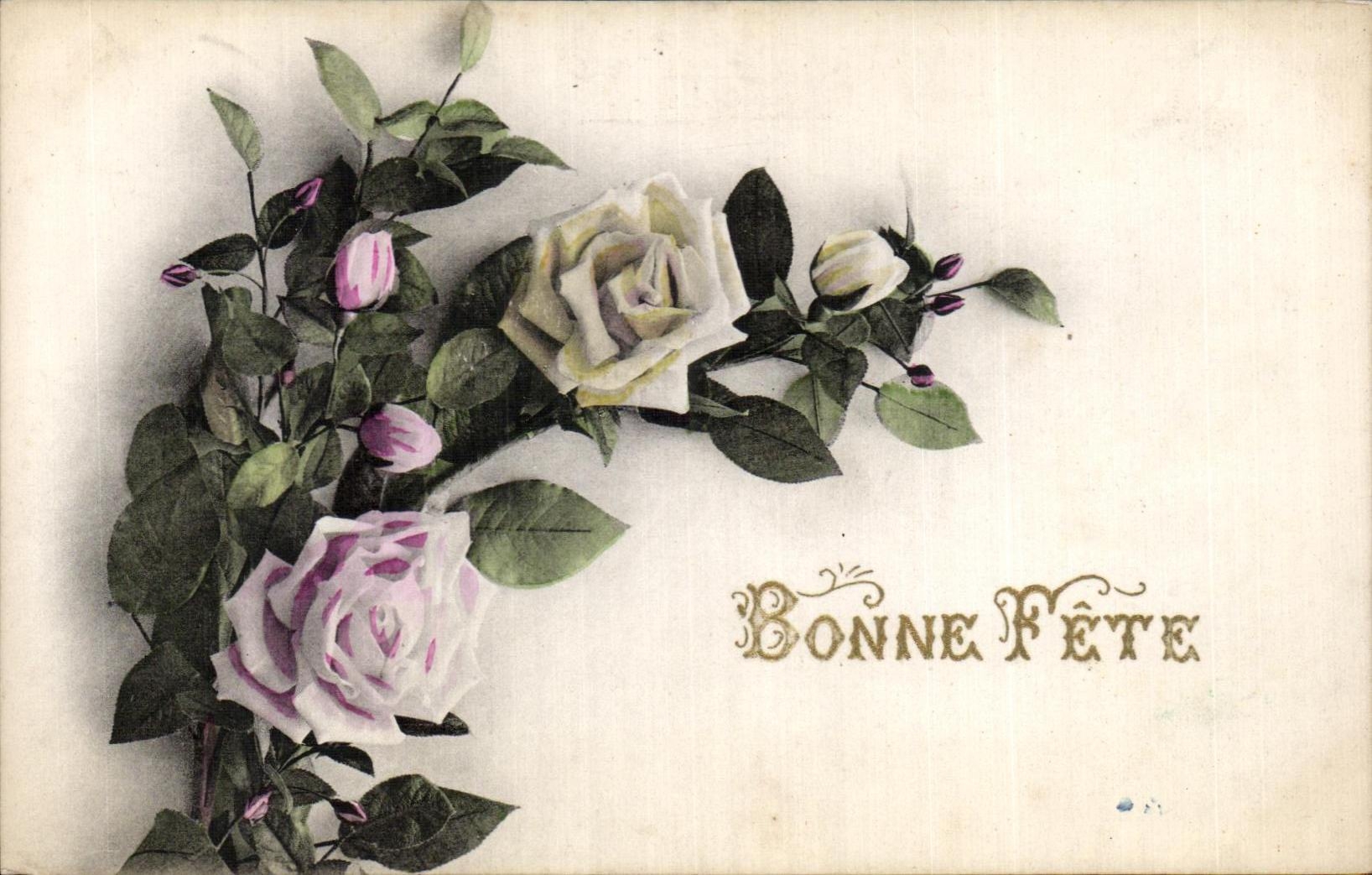 CPA Fantaisie Fleurs Bonne Fete Roses