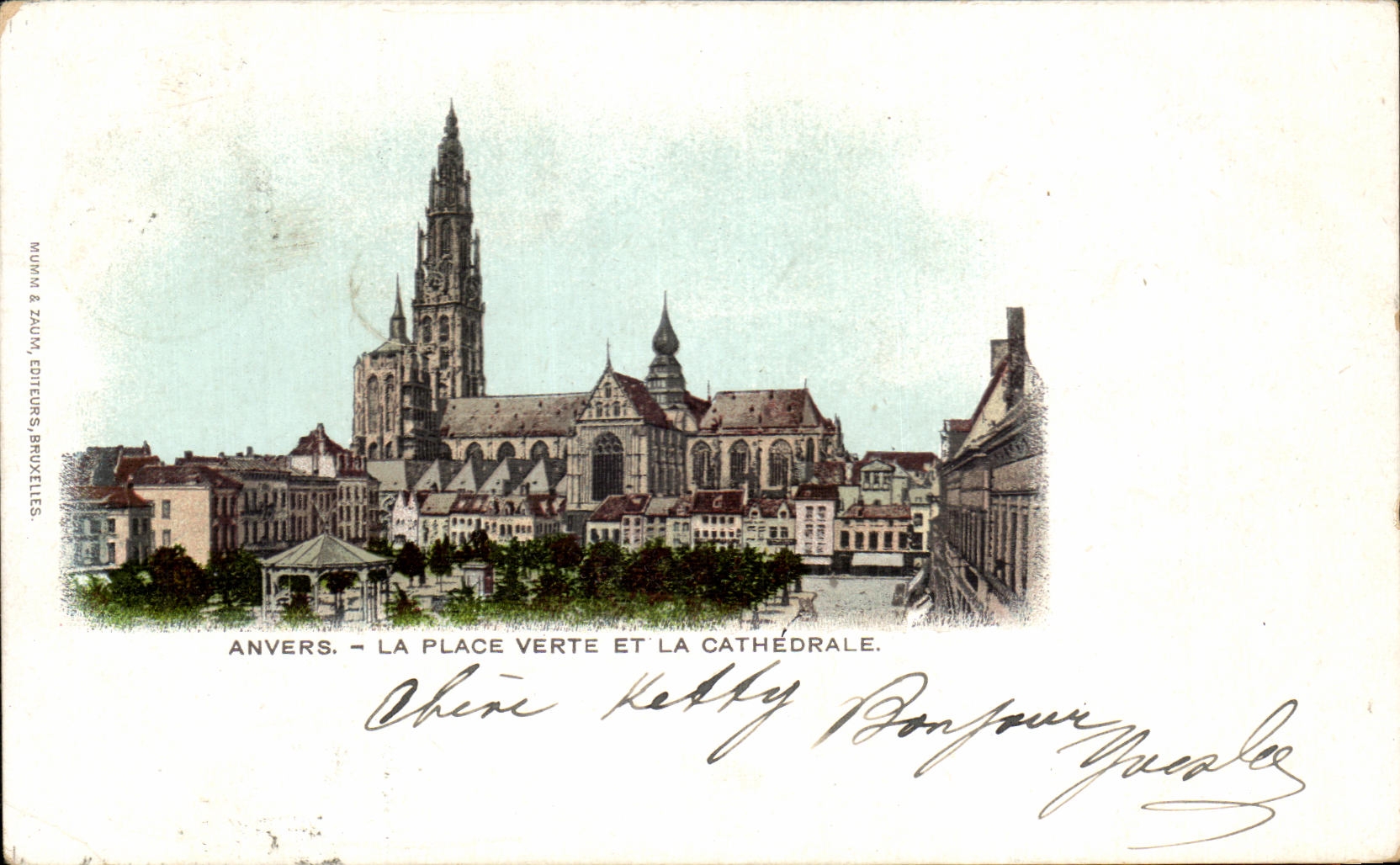 CPA Amberes el lugar verde y la catedral