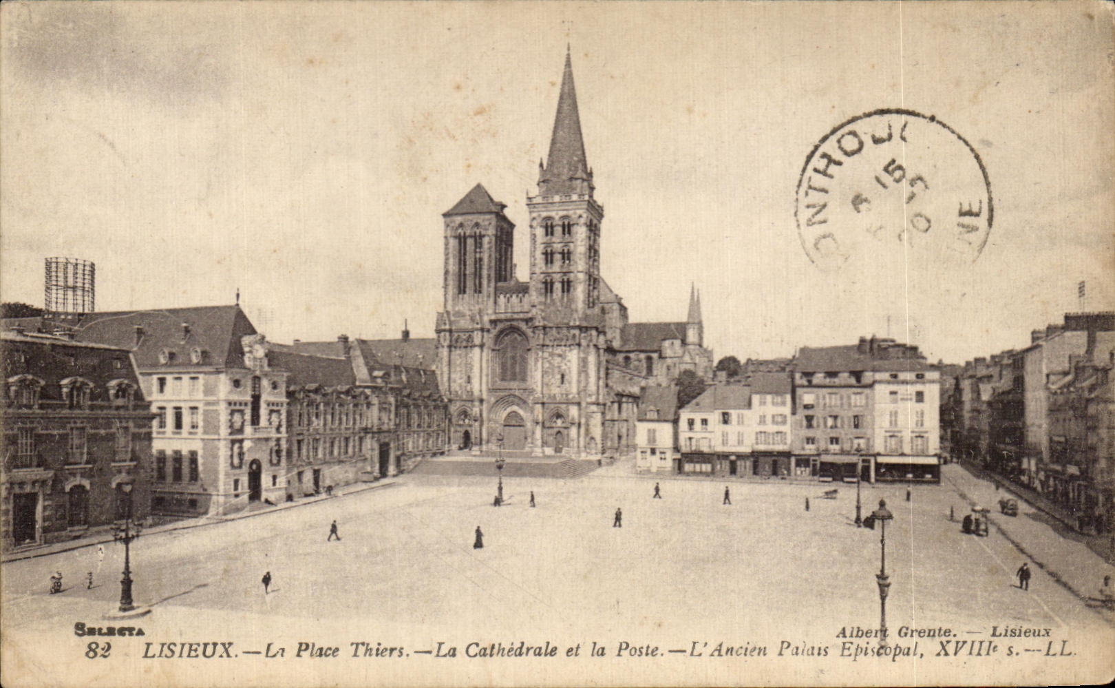 CPA Lisieux La Place Thiers La Cathedrale et la Poste L Ancien Palass Episeopal