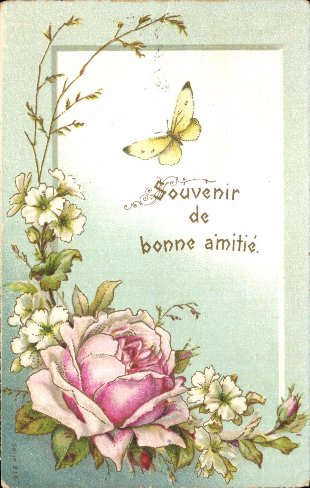 CPA Fantaisie Fleurs ouvenir de Bonne amitie Papillon Butterfly
