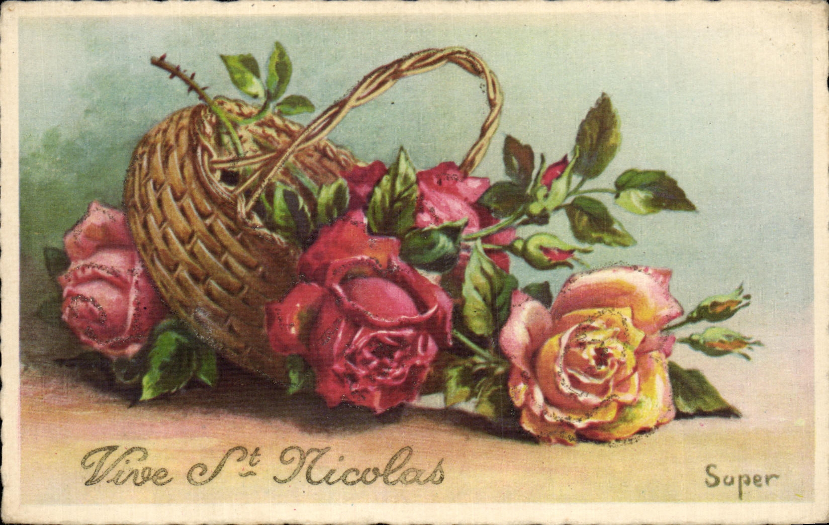 CPA Fantaisie Fleurs Vive St Nicolas Super